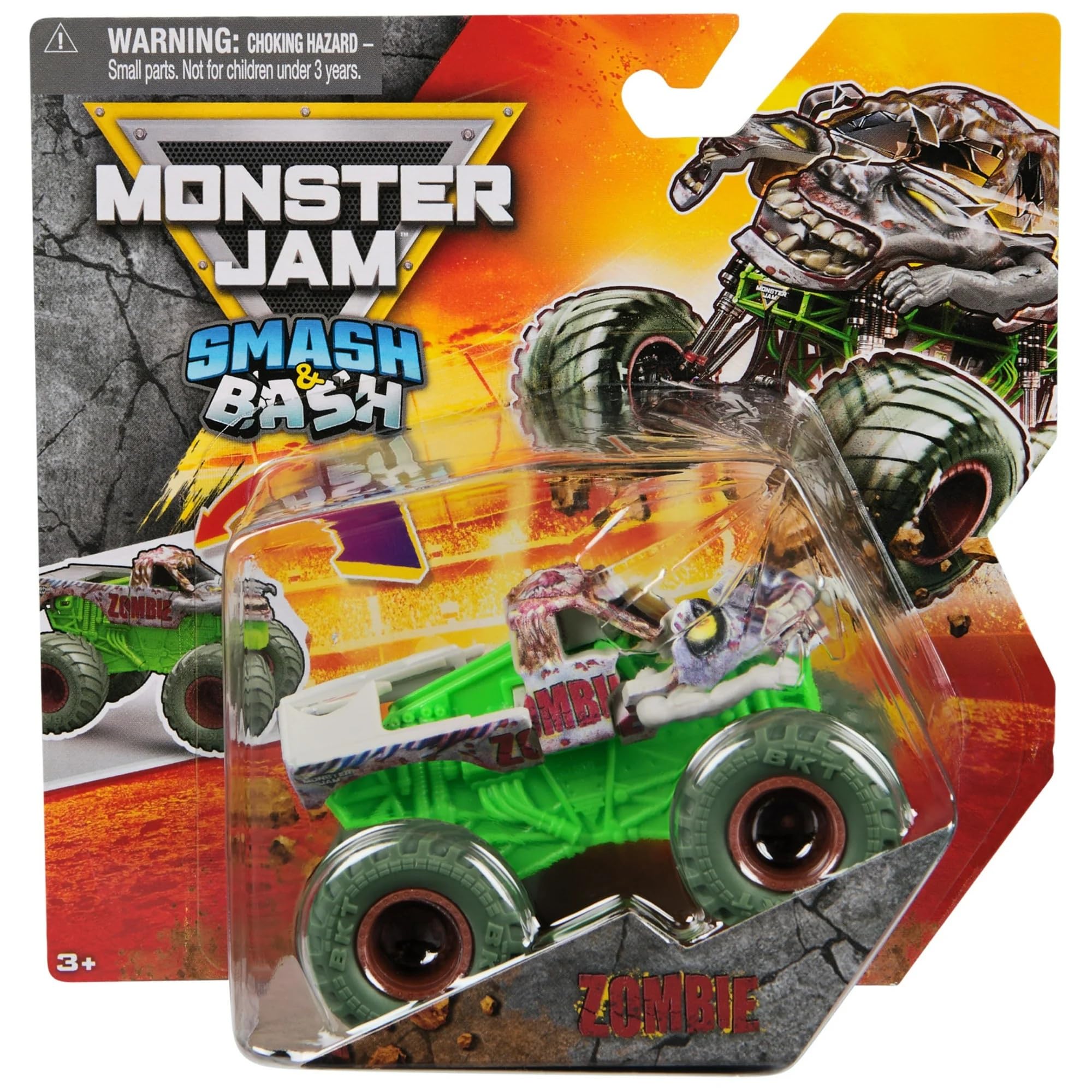 Monster Jam Smash & Bash Zombie - Series 02 1:64 Scale Diecast Monster Truck with Crash Action Resettable Body Real BKT Tires Ages 3+
