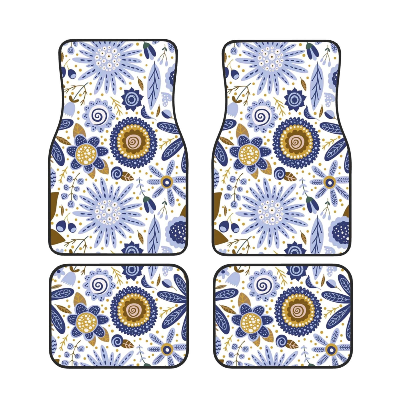 Alfombrillas de suelo para evitar desgaste en el talón del vehículo con flores azules 7