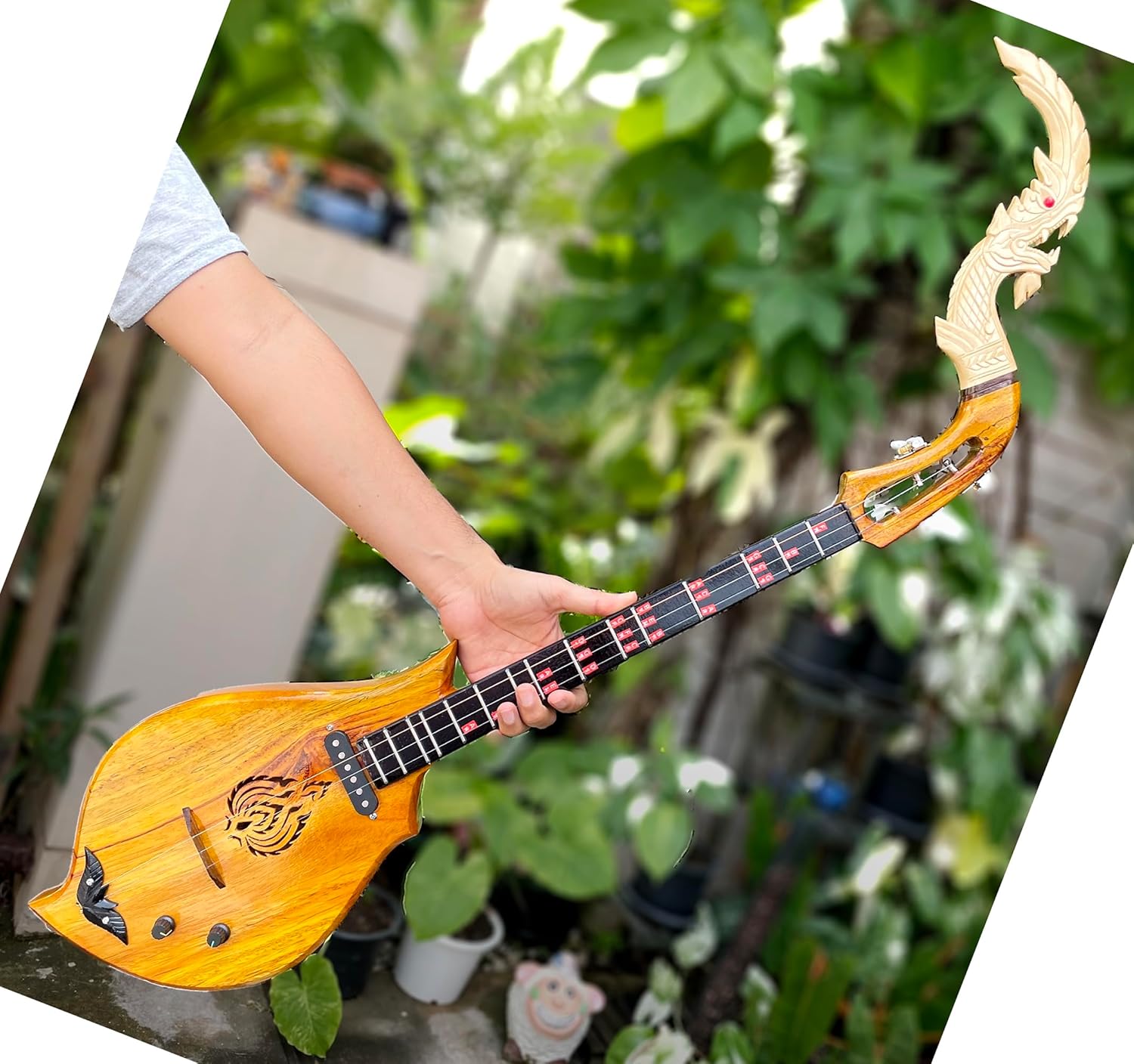 Traditional Thai Isan Pin – Handmade Thai Phin (Lao Lute), 3-String Acoustic Electric Folk Guitar Instrument PP125