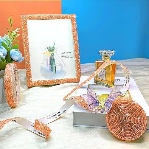 Miniatura 9 de Cinta autoadhesiva de diamantes de imitación de resina rosa, 4 yardas, cinta de diamantes de imitación para bodas, cumpleaños, Navidad, fiestas,