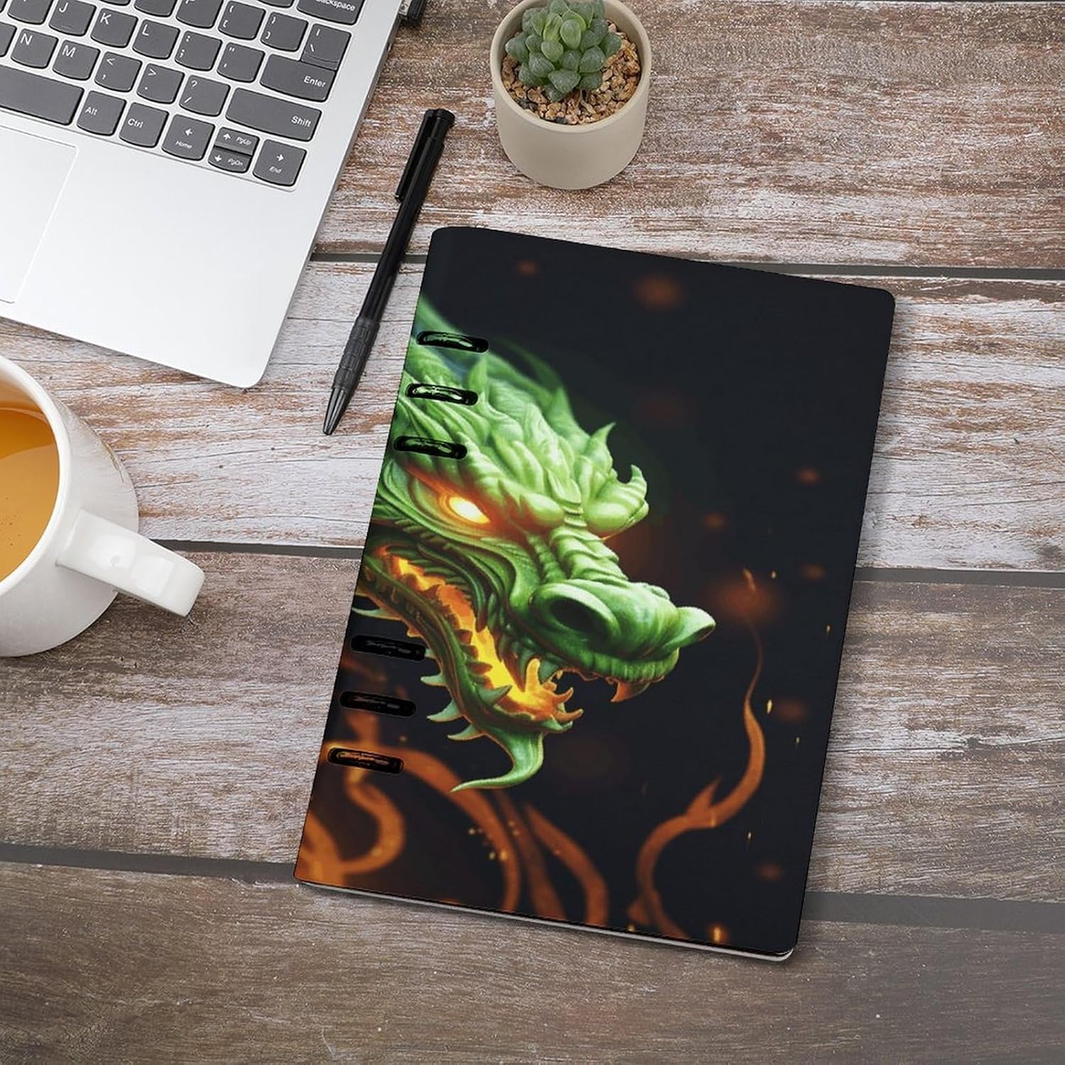 VstaDank Chinese Dragon Notebook Refillable 6 Ring Notebook Binder PU Leather Cover Business Journal All-in-one Notepad Reusable Travel Diary Vintage Planner 90 Sheets Capacity