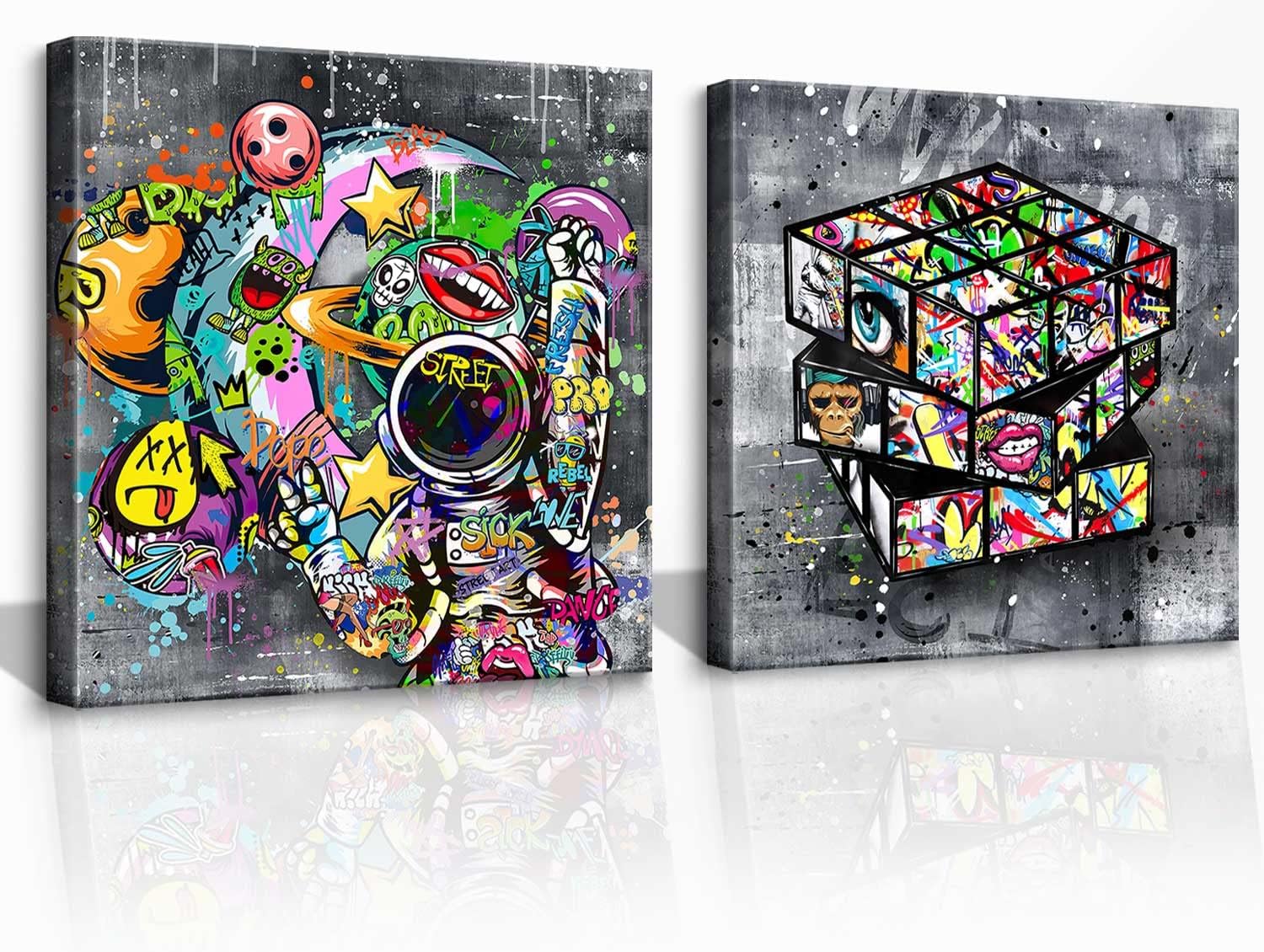 2 Picture Frame Banksy Canvas Graffiti Wall Art
