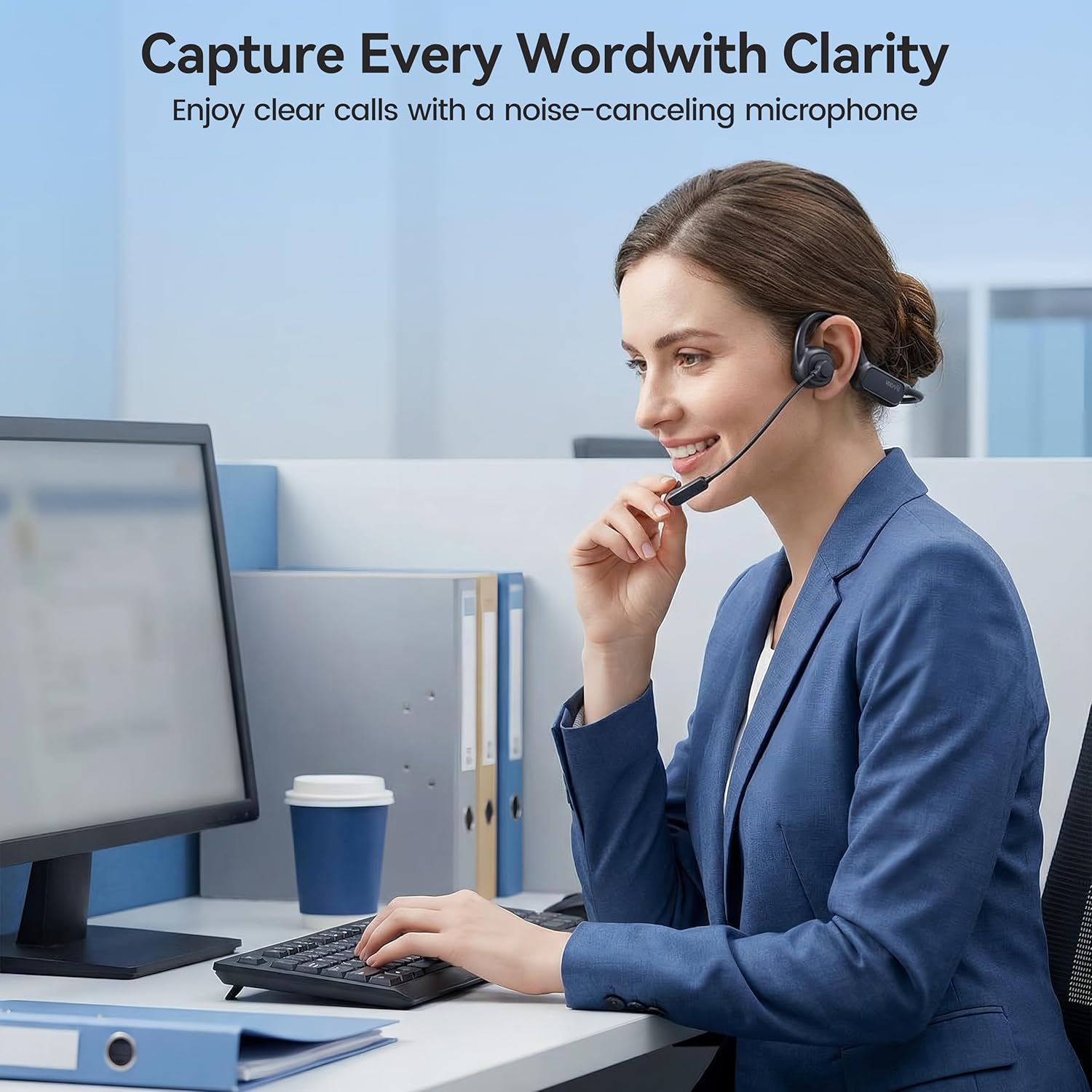 Open Ear Headphones with Mic,20H Bluetooth Headset with Microphone,5.4 Bluetooth Headphones with Noise Cancelling Mic,IPX5 Wireless Headset with Mic for Work,Zoom,Workout, Driving, Call - Image 5