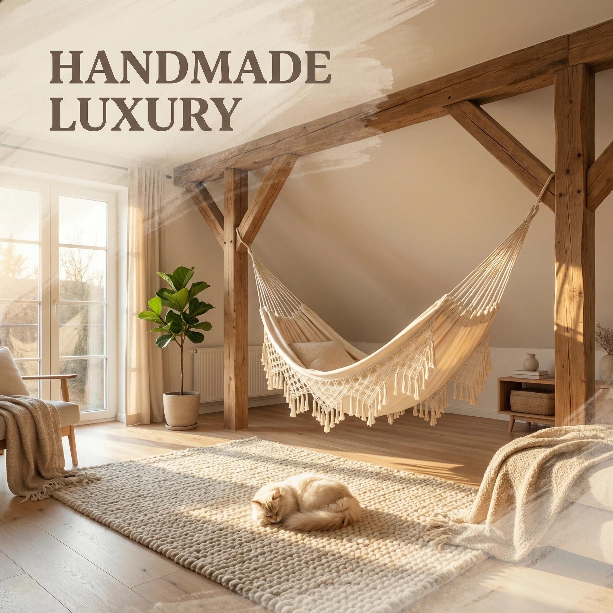 Hamac de Jardin Hamac d'extérieur Camping Lit hamac en Coton Hamacs à Franges en macramé Balcon bohème à Pompons Fait à la Main hamacs Double 2 Personnes (Blanc, 240x150cm, 200kg)