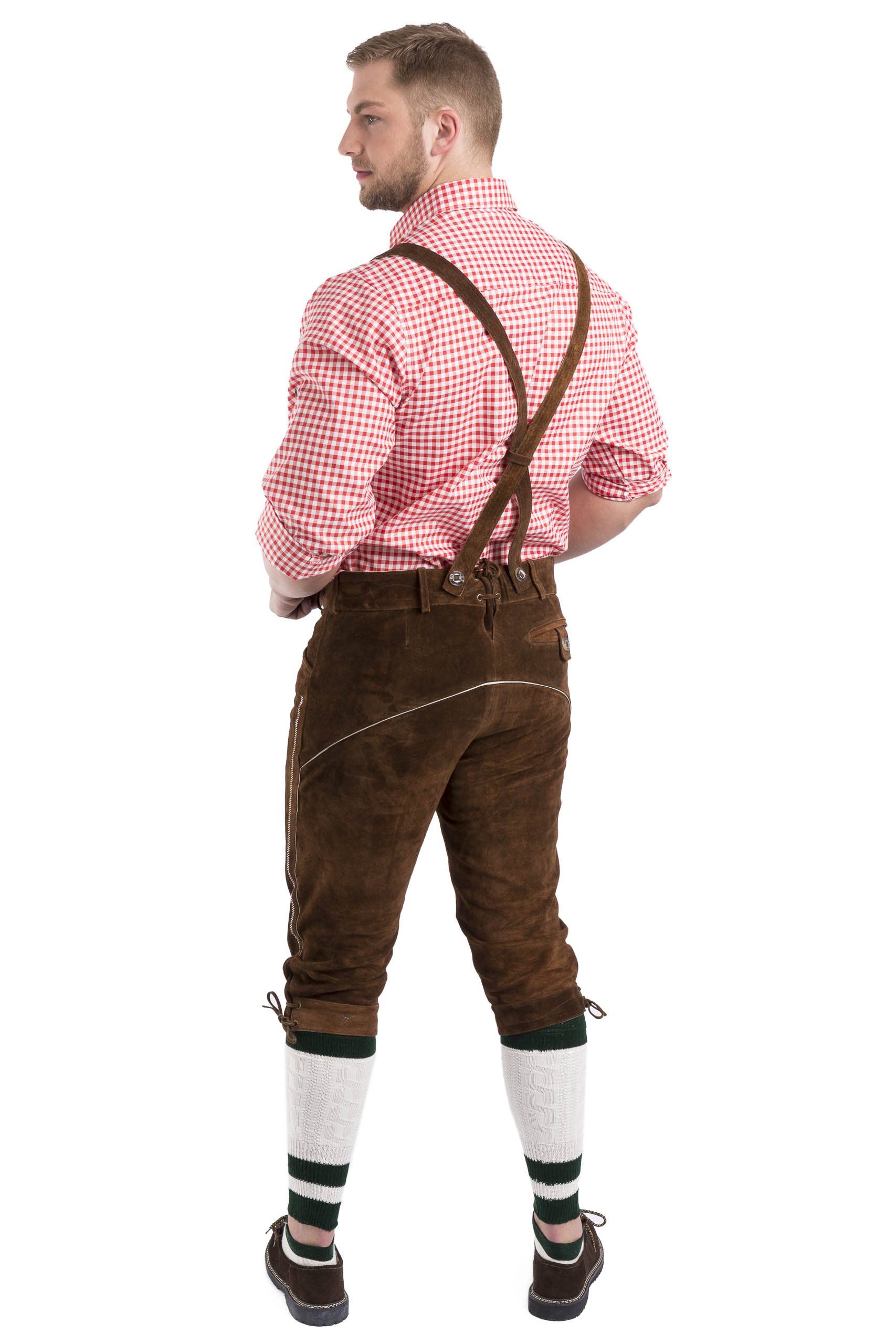 Herren Trachtenlederhose - Kniebundlederhose in braun oder Dunkelbraun Trachten Lederhose mit Hosenträgern Trachtenhose