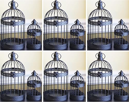Vista 42 de Birdcage - Portavelas decorativo, farol, centros de mesa decorativos, blanco, grande, juego de 12 Negro,Dorado,Blanco