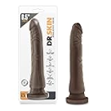 Blush Novelties Adult Sex Toys - Dr. Skin Realistic 8.5 Inch Dildo - Slim 1.5 Inch Width - Suction Cup Base Strap On Compatible - Body Safe, Non Porous - Women Men Couples- Chocolate Brown
