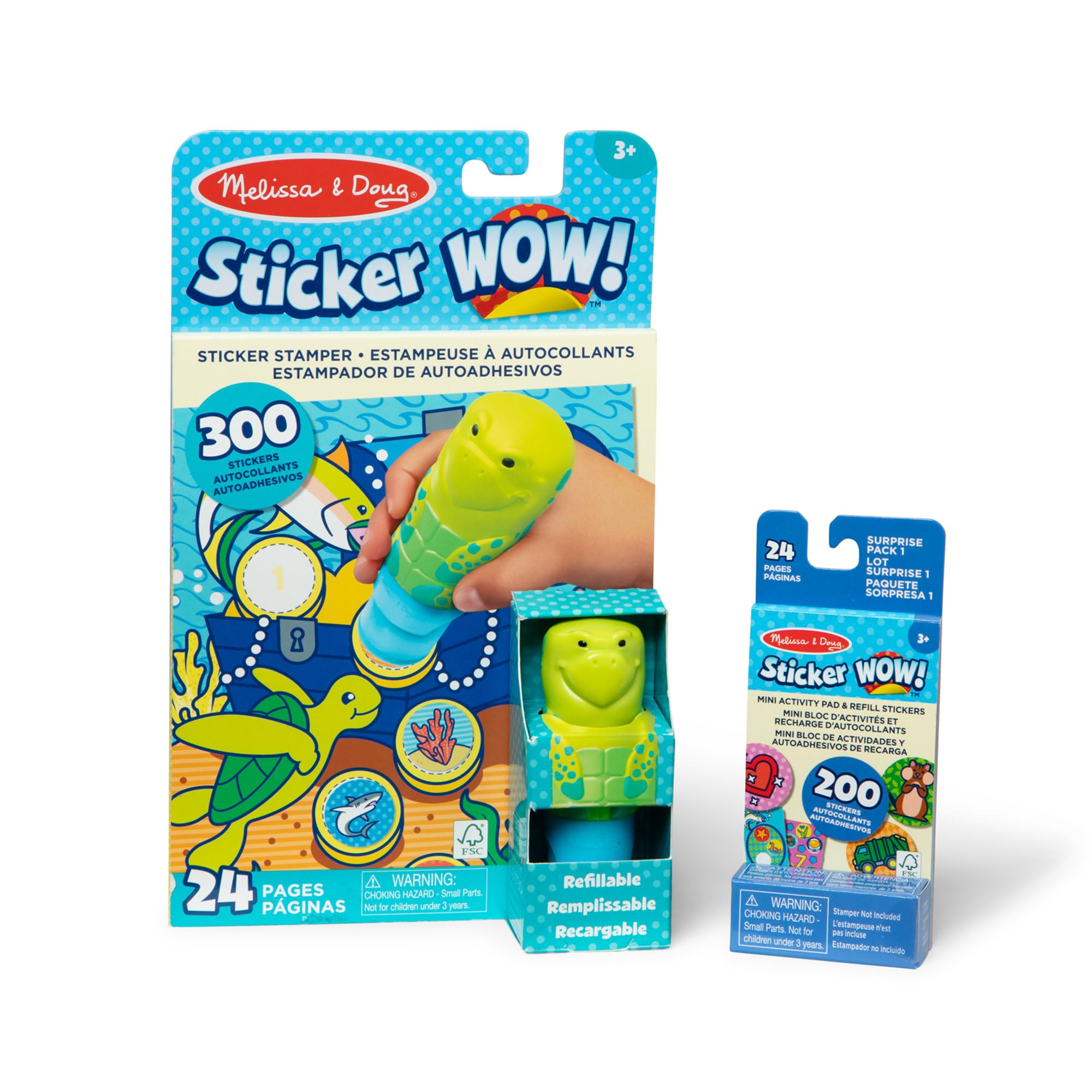 Melissa & Doug Sticker Wow!™ Sea Turtle Bundle: 24-Page Activity Book, Refillable Sticker Stamper, Mini Pad, 500 Stickers, Arts and Crafts for Kids Ages 3+