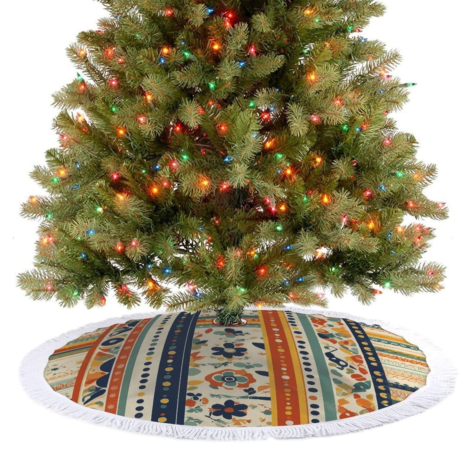 Shapes Christmas Tree Skirt 48" Rustic Xmas Tree Mat with Tassel Ornament Christmas Trees Cover Skirt Mat for Evergreen Trees Ornament Winter Holiday Mats Decorations
