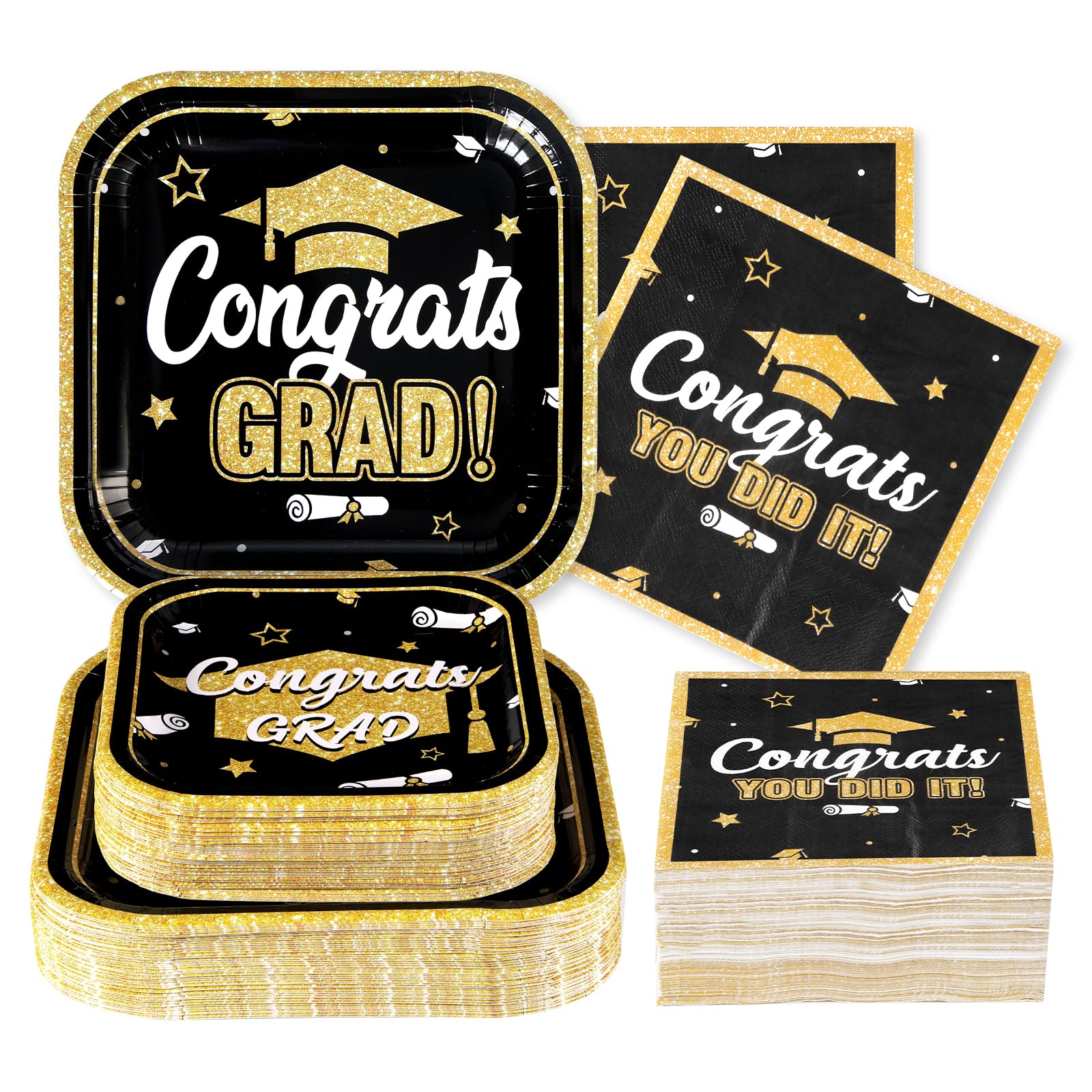 200 Pcs Graduation Party Decorations 2026 Black Gold Disposable Serves 50
