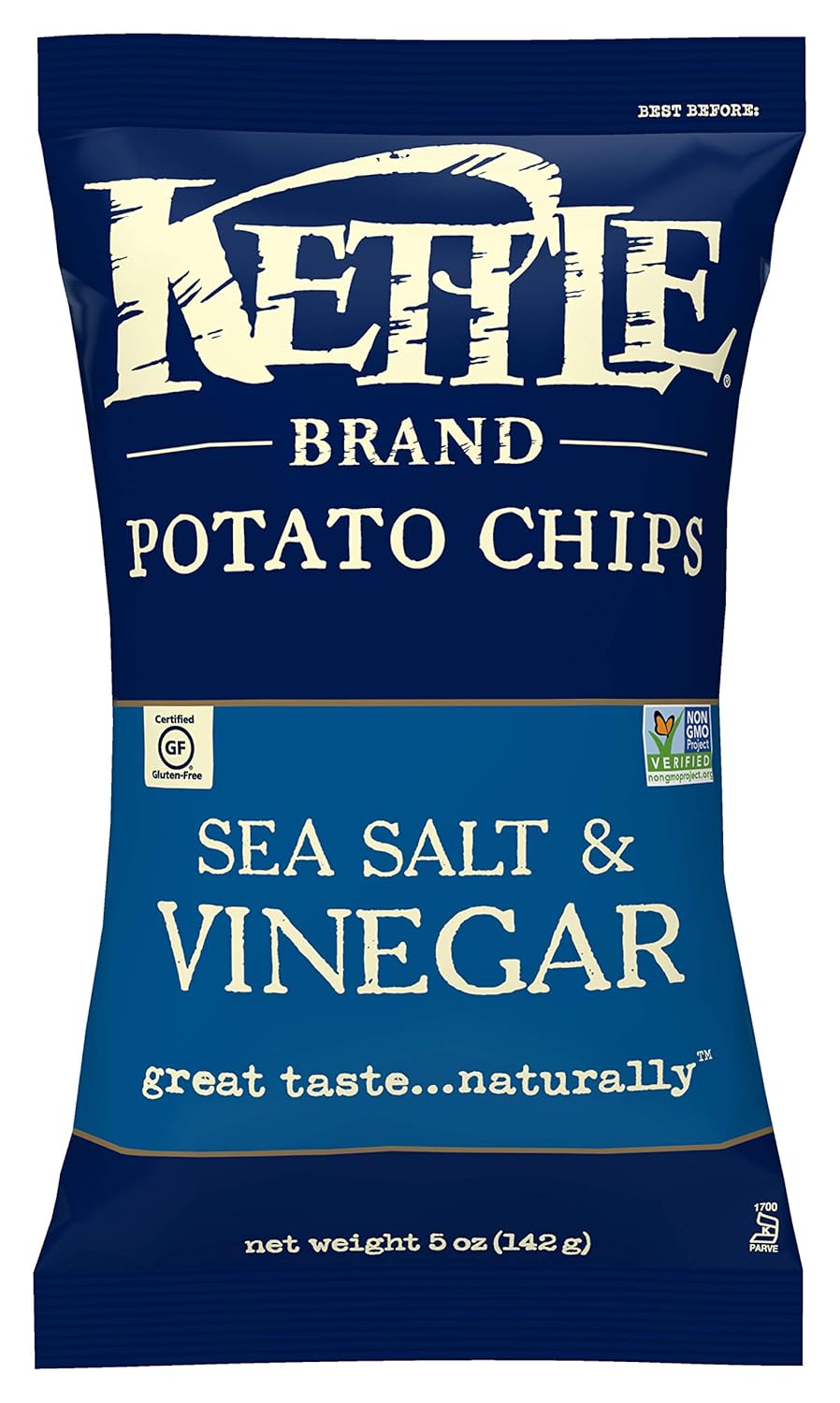 Kettle Brand Potato Chips, Sea Salt and Vinegar, 5 Ounce (Pack of 15)