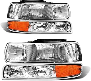 Headlight Assembly for 1999 2000 2001 2002 Chevy Silverado 1500 2500/2001 2002 Chevy Silverado 1500HD 2500HD 3500/2000-2006 Tahoe Suburban 1500 2500 Chrome Housing Amber Reflector Pair