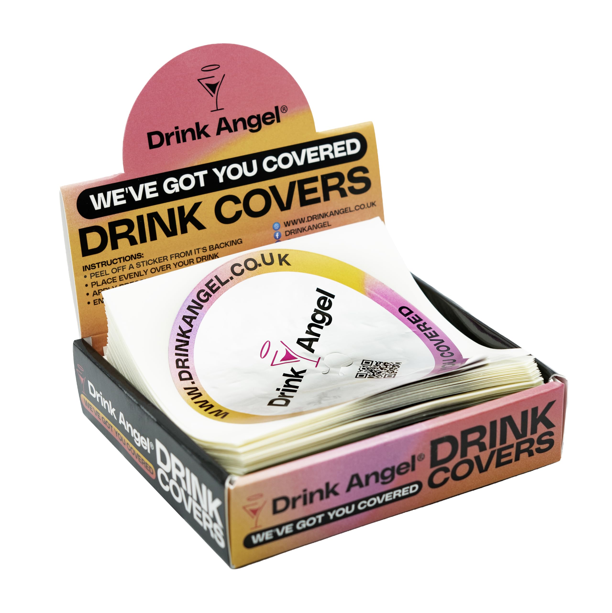 Drink Angel Box of 100 Drink Cover Stickers | Anti Spike Drink Covers for Tamper Prevention | Secure Cup & Bottle Seal for Nights Out, Clubs, Parties, Festivals | Discreet Drink Safety