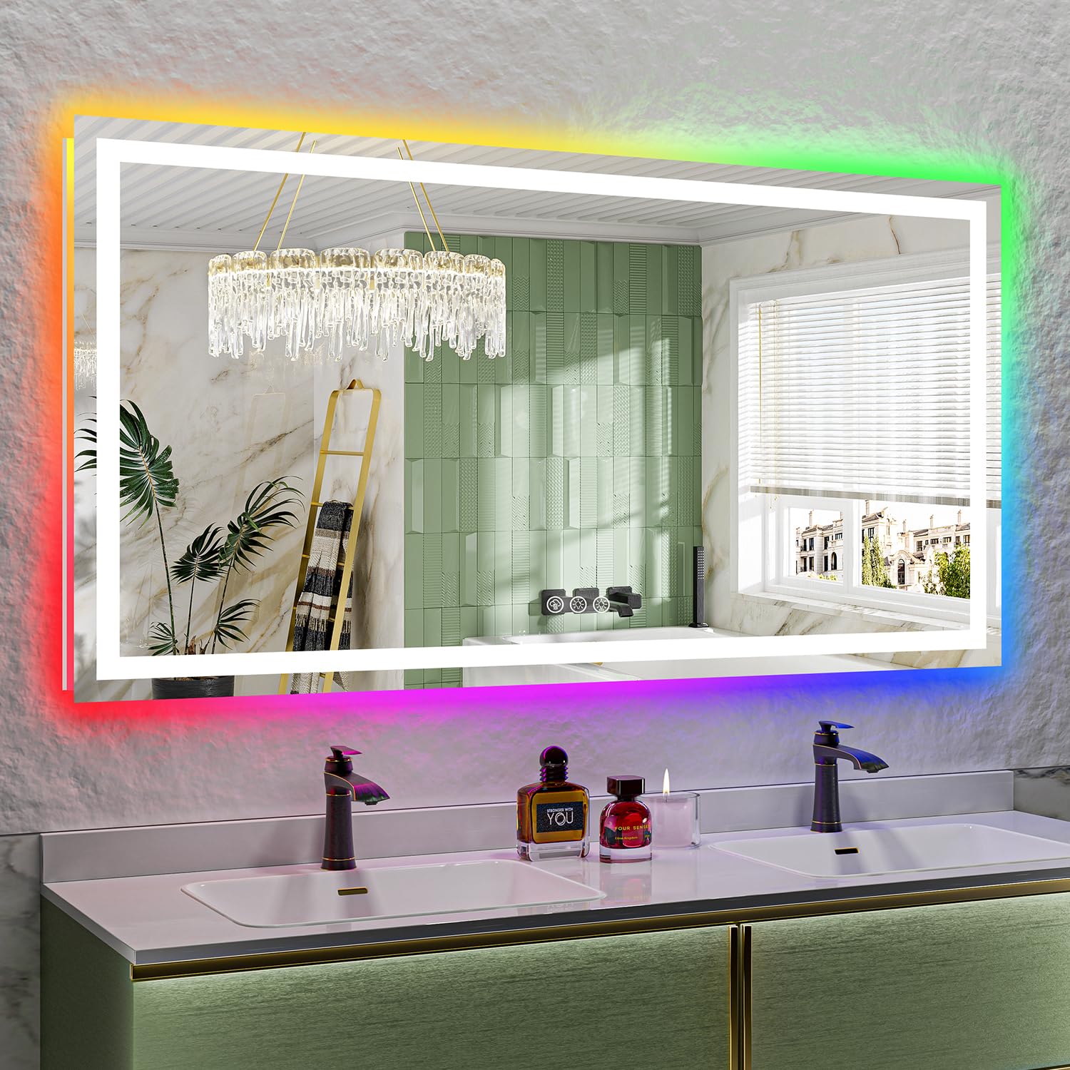 68x36 LED Bathroom Mirror with Lights, RGB Backlit Lighted Mirror