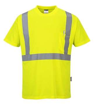 Portwest S190 Hi-Vis Pocket T-Shirt Short Sleeve Secure Storage Lightweight | Yellow, 3X Large, ANSI/ISEA 107 Type R Class 2, Straight Fit, 100% Polyester, 40+ UPF Rated Fabric, Breathable Fabric