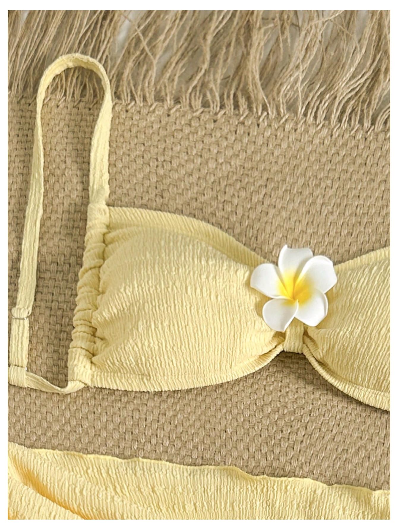 Damski 3-częściowy Strój Kąpielowy, Duży Rozmiar, Bikini 3D W Kwiaty Z Zakrywającą Spódnicą, Żółty, 3X-Large Plus(Large Plus)