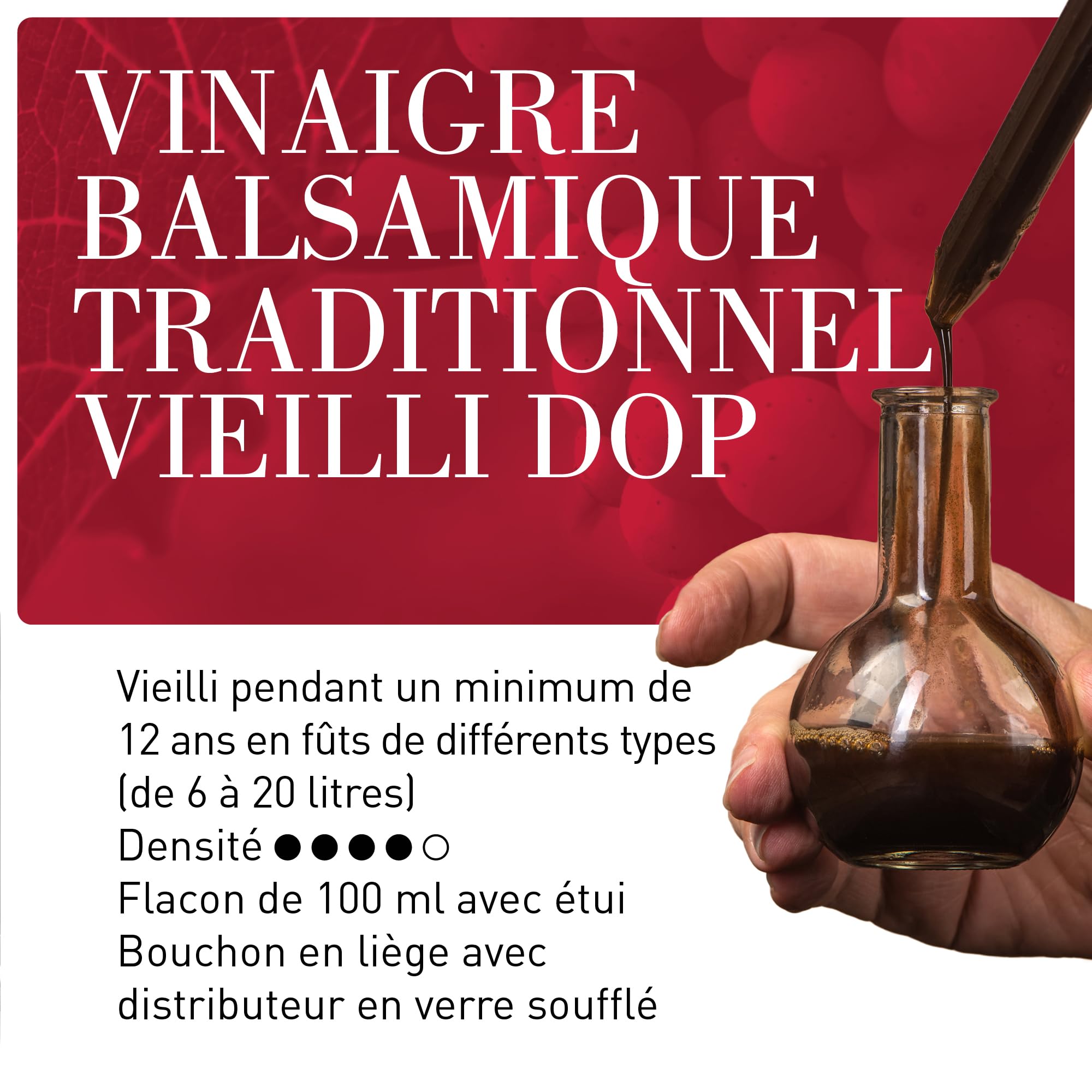 La Secchia - "Affinato", Vinaigre Balsamique Traditionnel de Modène DOP avec Vieillissement minimum de 12 ans, Flacon de 100 ml avec Bouchon Doseur en Verre Soufflé, Coffret Cadeau