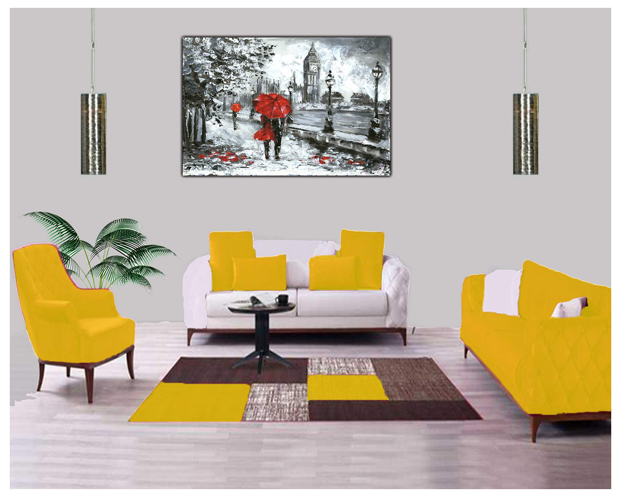 Stampa Su Tela Quadro Londra Con Big Ben E Ombrello Blu – Pittura Artistica Per Parete, Decorazione Casa, 46x31 Cm