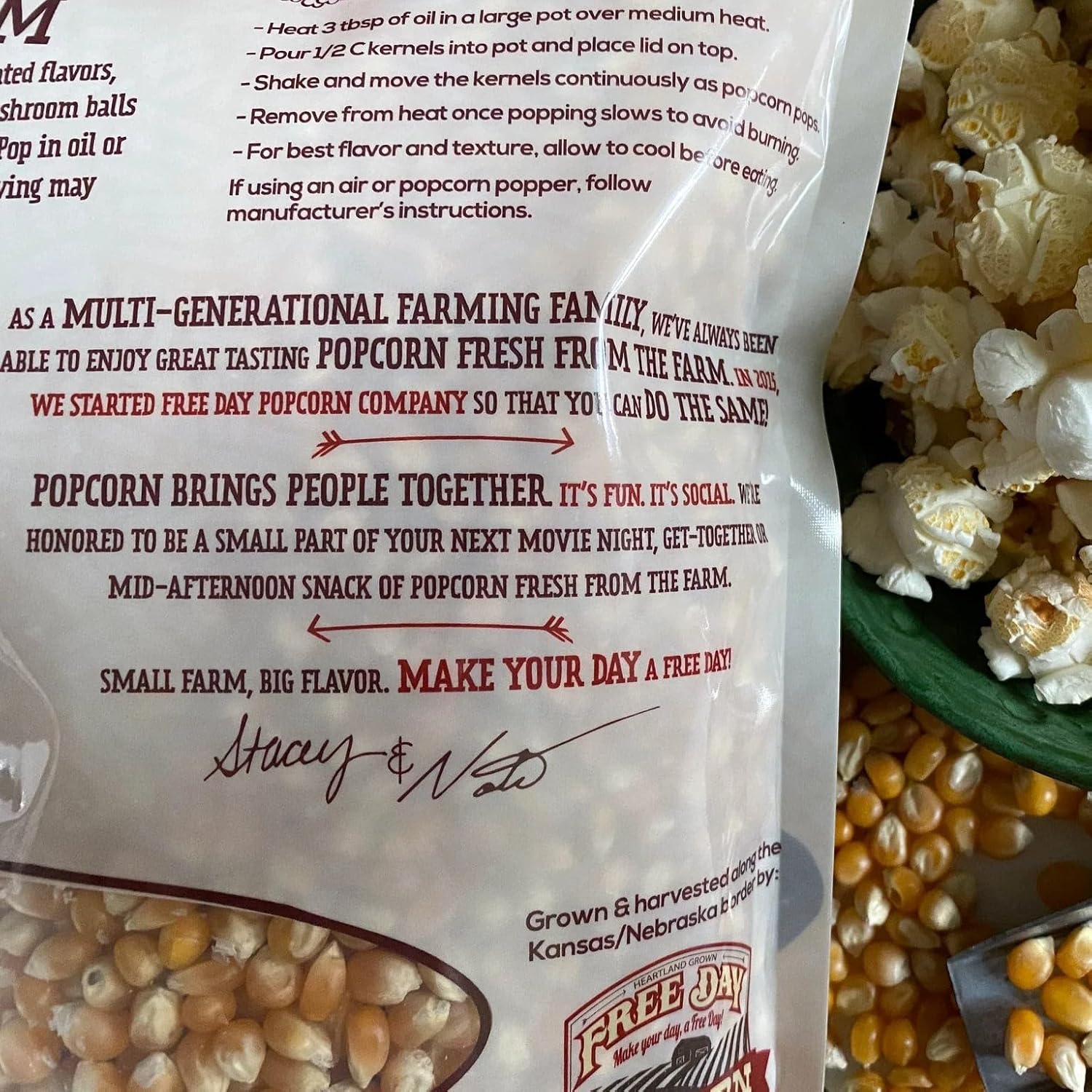 Mushroom Un-Popped Popcorn Kernels | Pack of 2 | 3 lb | Non-GMO & Naturally Gluten Free | Free Day Popcorn