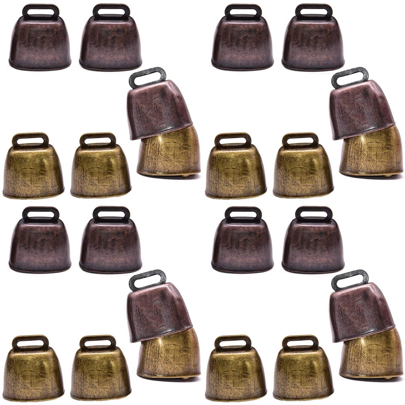 Aundhegrtt 24 Pcs Metal Cow Bell, Cowbell Retro Bell for Horse Sheep Grazing Copper, Cow Bells Noise Makers