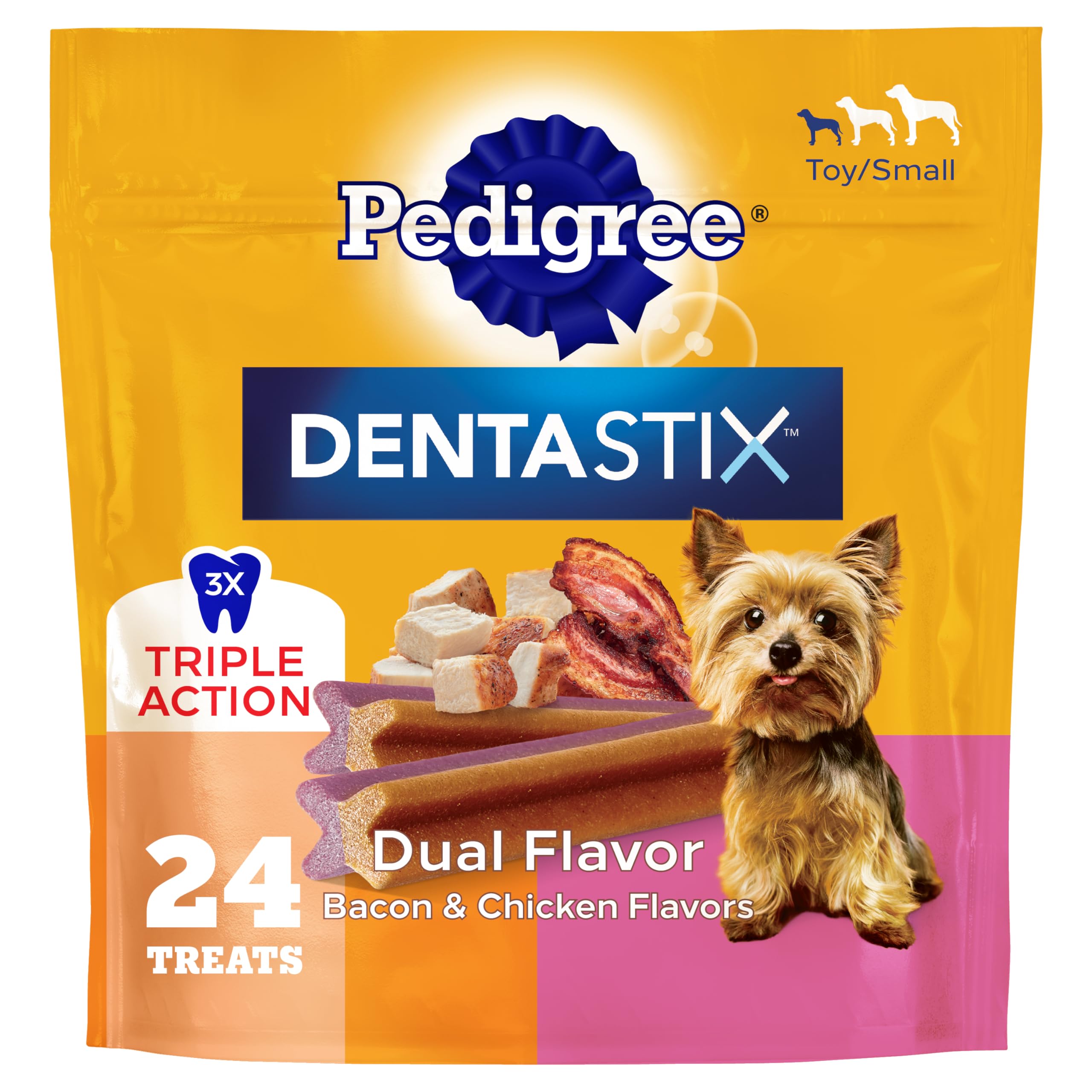 Pedigree Dentastix Dental Chews for Dogs, Small and Toy Breed Dog Treats, Bacon & Chicken Flavor, 5 oz. Bag (24 Total Treats)