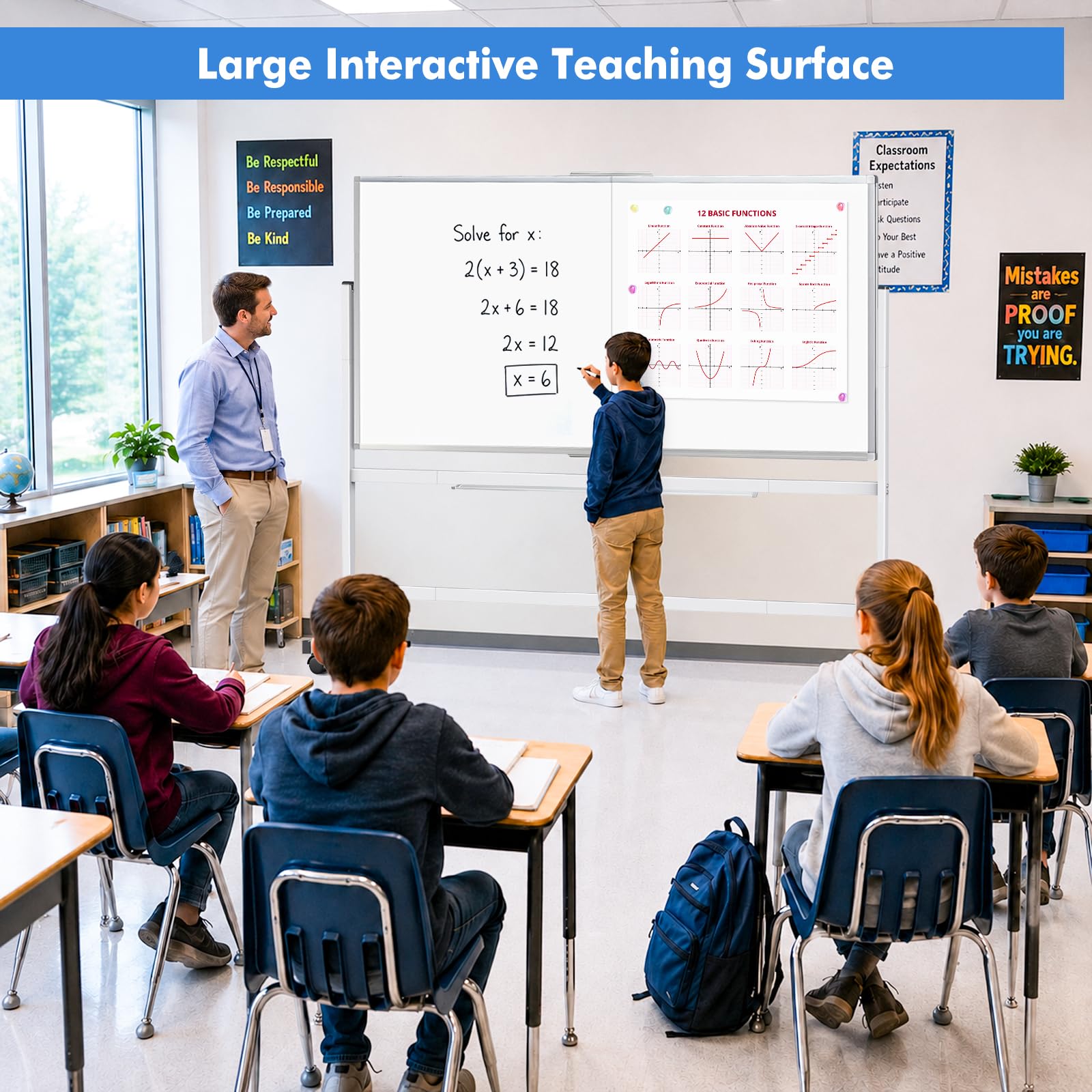 TRIPOLLO Rollendes Whiteboard, doppelseitig, 72 x 40 cm, groß, mobil, trocken abwischbar, 360° wendbar, stehend, magnetisch, Whiteboard auf Rädern für Schule, Klassenzimmer, Büro