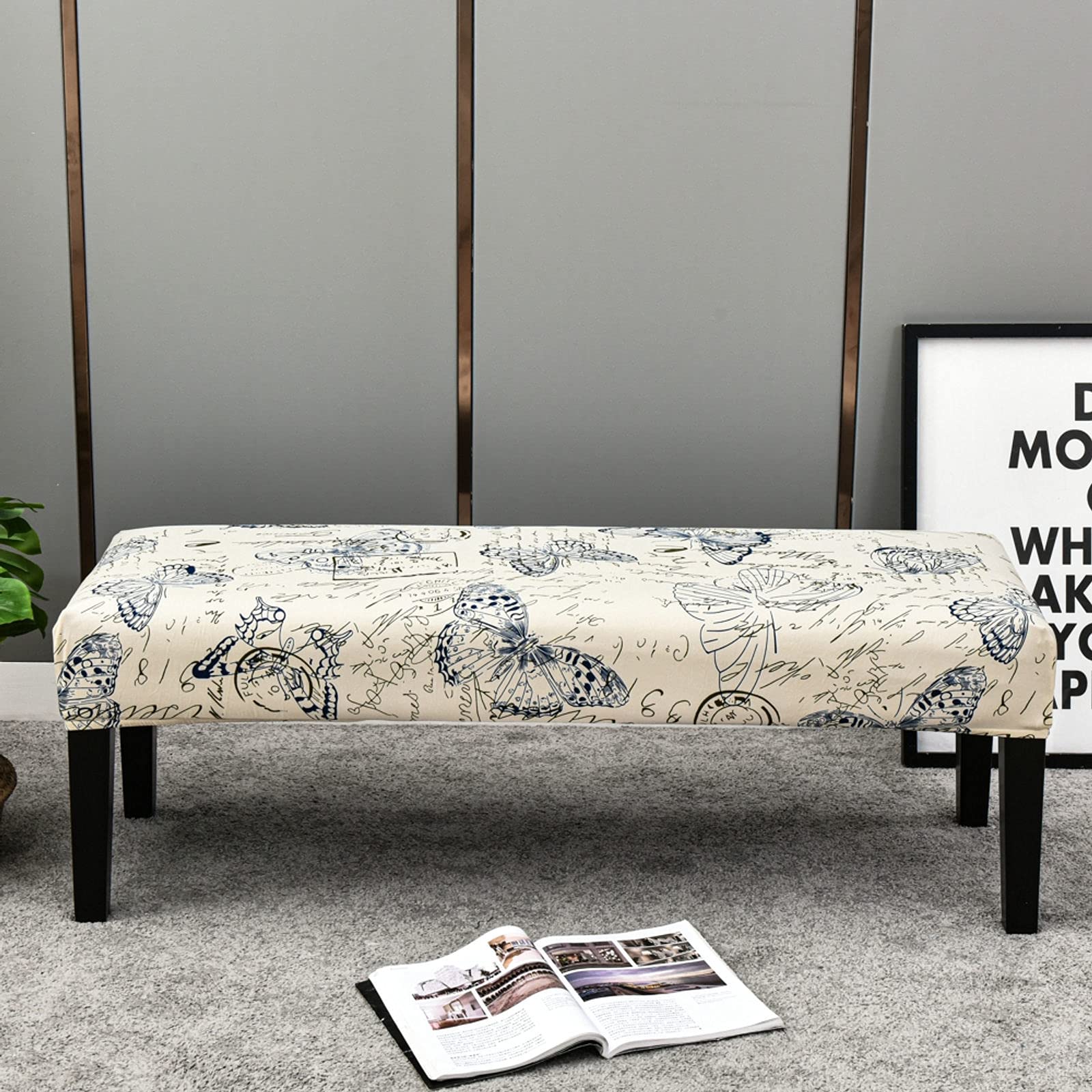 JHLD Upholstered Bench Slipcover, Stretch Dining Room Bench Covers Printed Bench Seat Protector Spandex Elastic Dining Bench Cover for Living Room-AL-Large