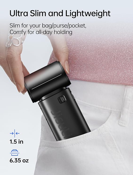 JISULIFE Handheld Fan Life9S - Sleek Chrome: Turbo Power, 22 Hours Cooling