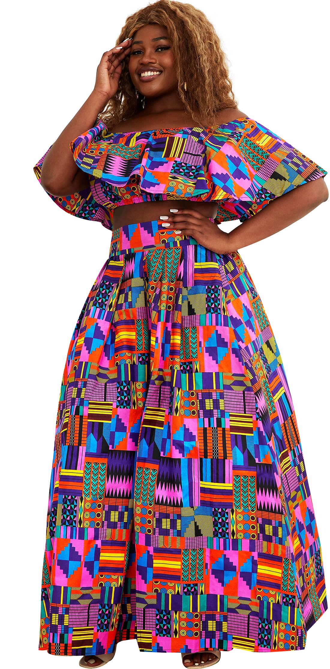 SHENBOLEN African Print Skirt Top Set