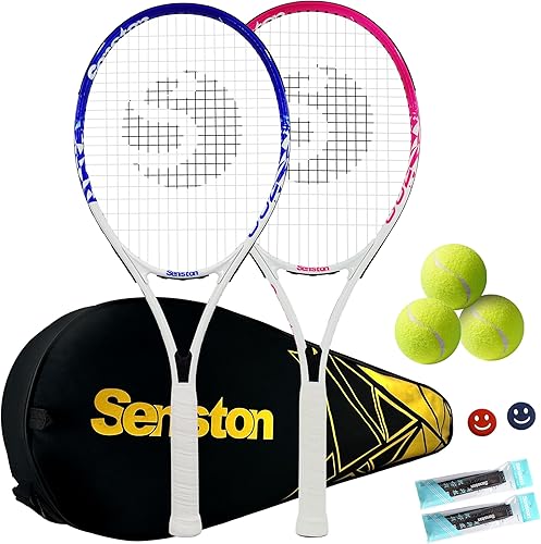 Raquetas de tenis Senston para adultos de 27 pulgadas - Juego de raquetas de tenis para 2 jugadores con 3 pelotas, 2 empuñaduras, 2 amortiguadores