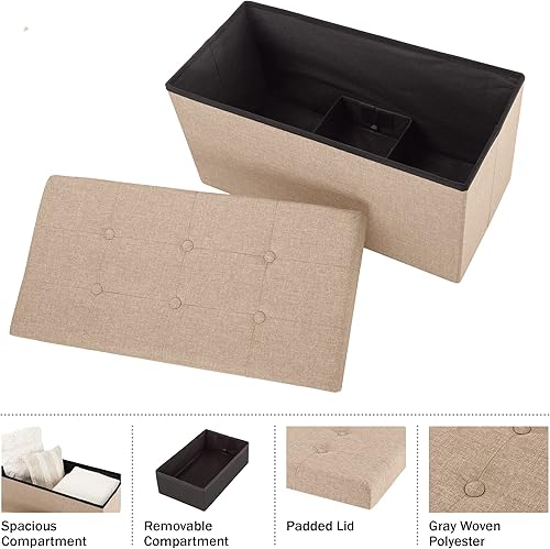 Miniatura 65 de Lavish Home - Banco otomano con almacenamiento, plegable, tapa acolchada de espuma con punzoneado de 30 pulgadas, gris oscuro