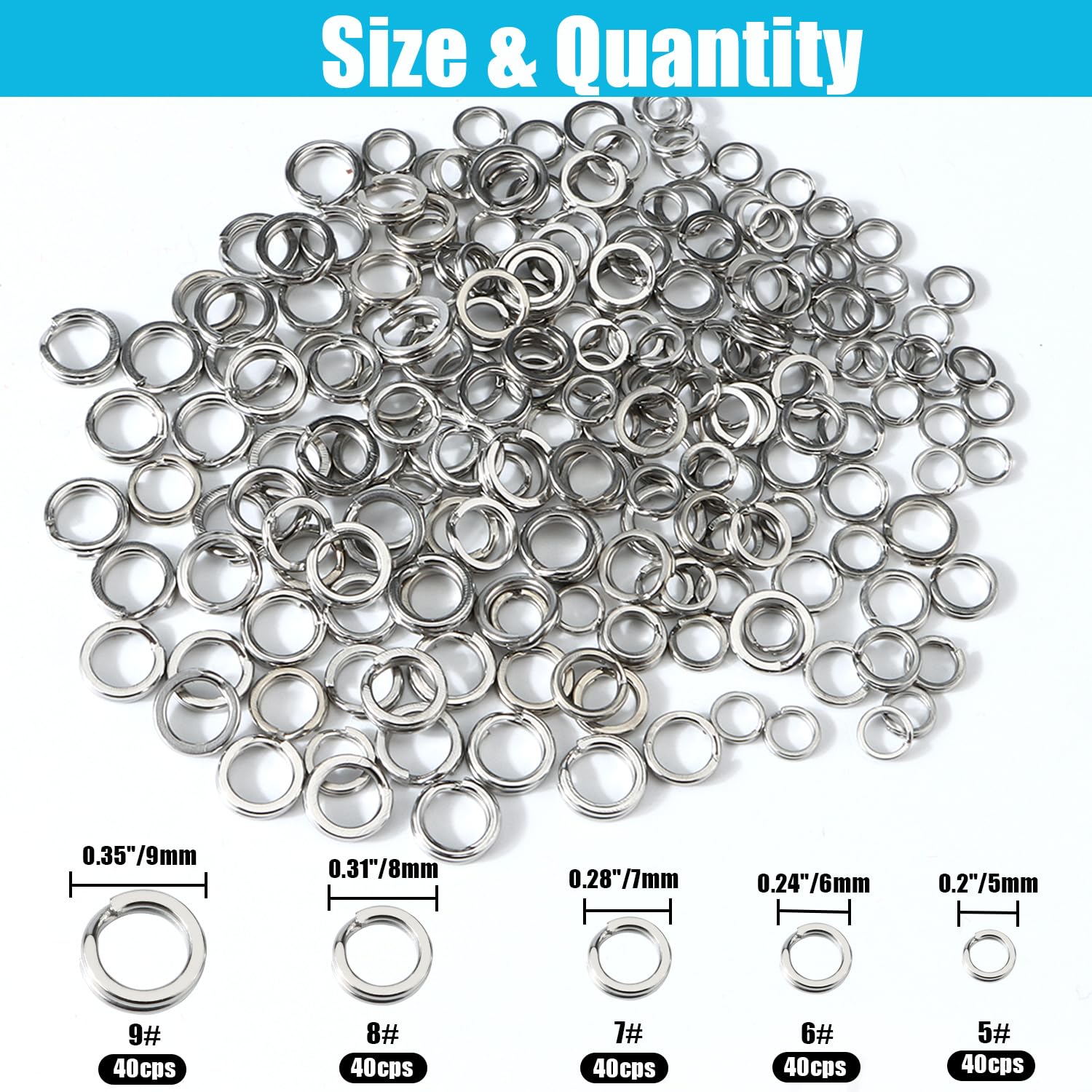 200 Pezzi Fishing Split Rings, Connettore ad Anello Solido per Esche, Connettori Fishing Tackle per Esche da Pesca, con Pinze per La Pesca