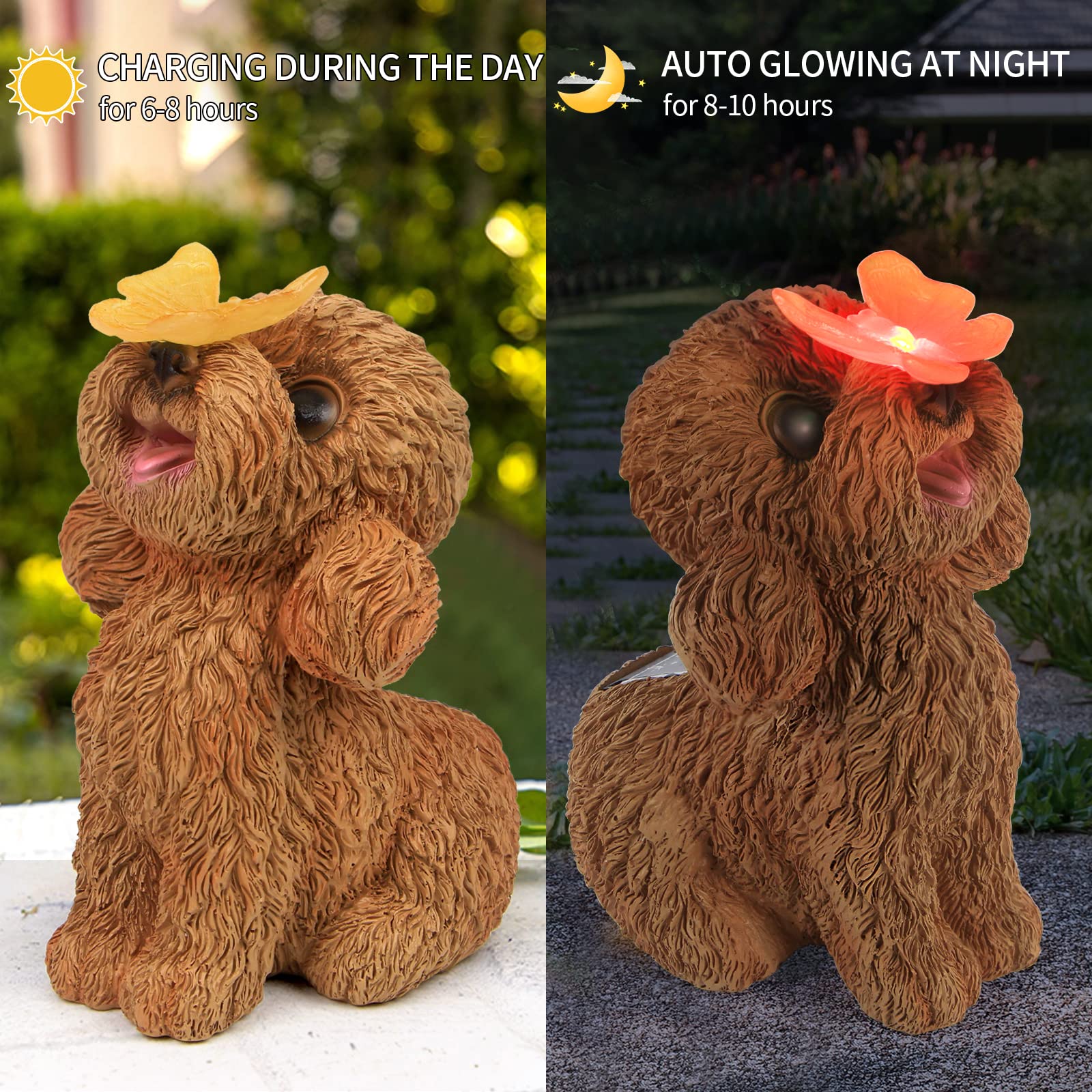 Sinhra Dog Statues Outdoor Decor, Solar Lights Outdoor Statue Garden Decorations Solar Dog Ornaments for Patio, Lawn, Yard Art Decoration, Housewarming Garden Gift