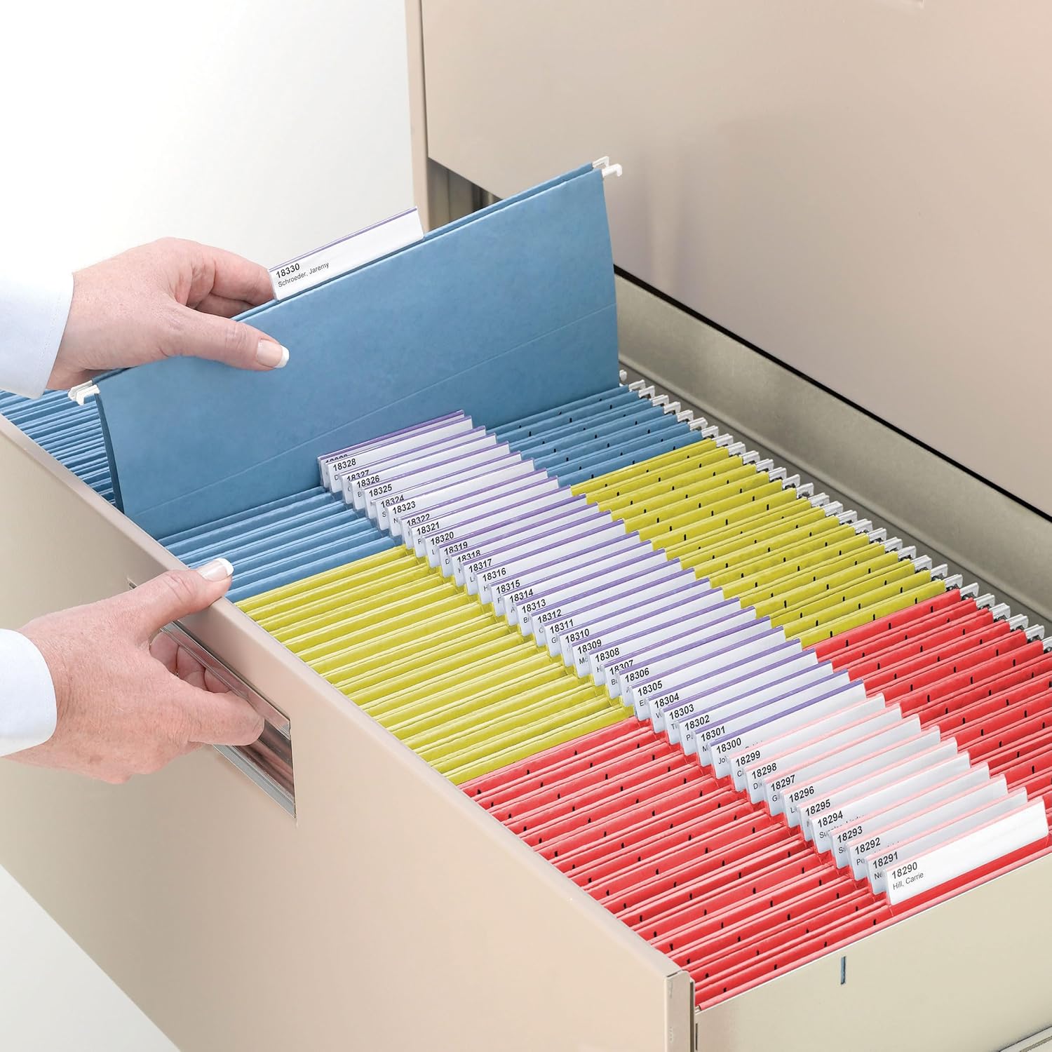 Smead Heavy Duty TUFF Hanging File Folder with Easy Slide Tab, 7 Times Stronger Than Standard Hanging Folders, 1/3-Cut Sliding Tab, Letter Size, Assorted Primary Colors, 150 per Box (64040)