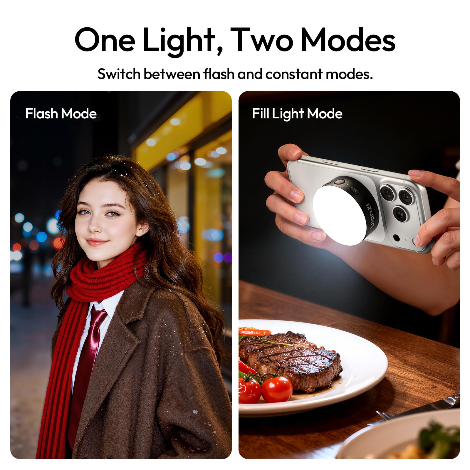 Ulanzi MFL01 Mini Flash per smartphone, Luce fotografica da 10W, Flashlight e luce per foto cellulare 2-in-1, 2500K-8500K, 3000 Flash, Controllo Bluetooth, Luce magsafe, Compatibile con iPhone 17 16