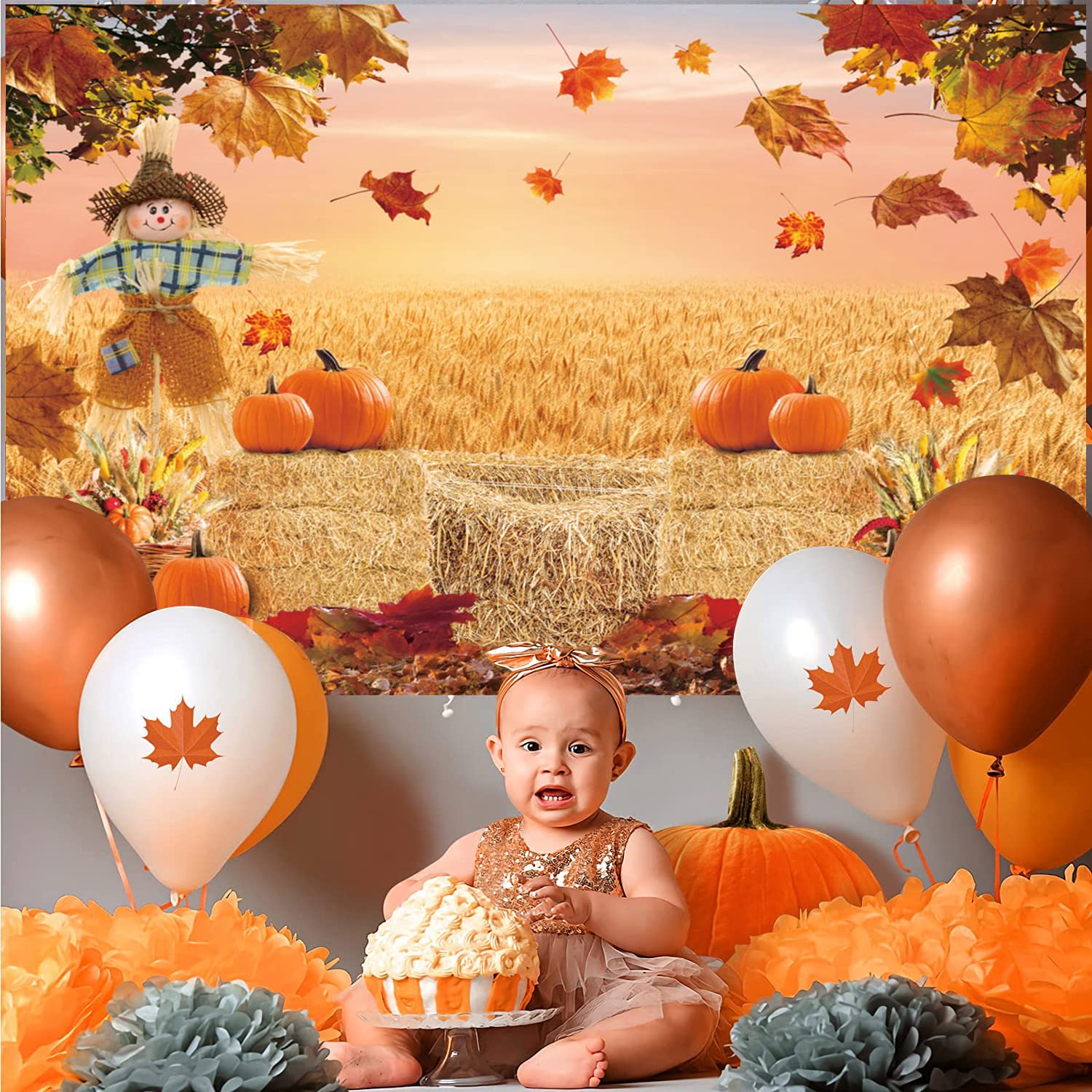 Avezano Herbst-Kürbis Babyparty Hintergrund – 180x100 Cm Vinyl-Banner, 'A Sweet Little Pumpkin Is On The Way'