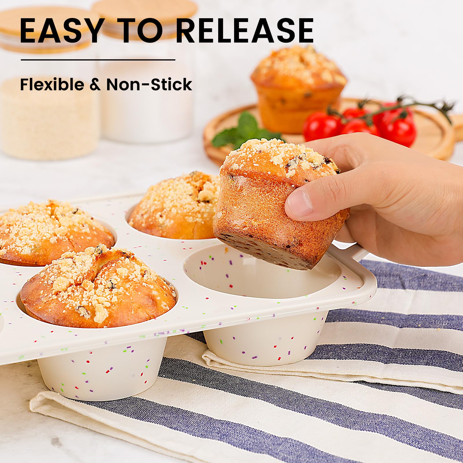 Vinino Jumbo-Muffinform mit metallverstärktem Rahmen, Silikon-Cupcake-Form zum Backen, 6 Mulden, Jumbo-Größe, BPA-freies Silikon-Muffinblech, Cupcake-Backform für den Ofen, spülmaschinenfest,