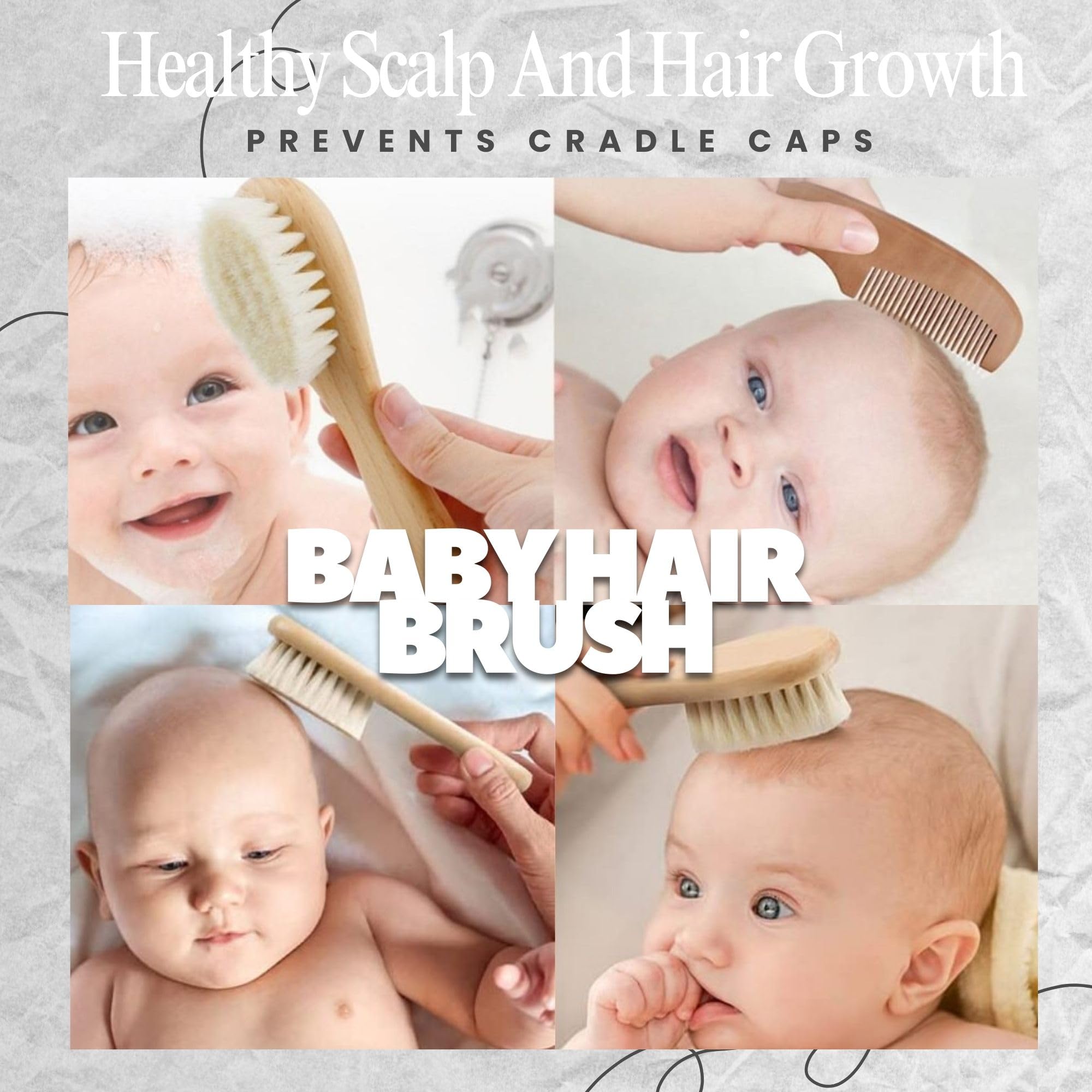 Baby Hair Brush and Comb Set for Newborns – Soft Baby Brush Set with Gentle Goat Bristles – Ideal Newborn Hair Brush for Cradle Cap, Infant Scalp Care, and Baby Grooming – Perfect Baby Gift