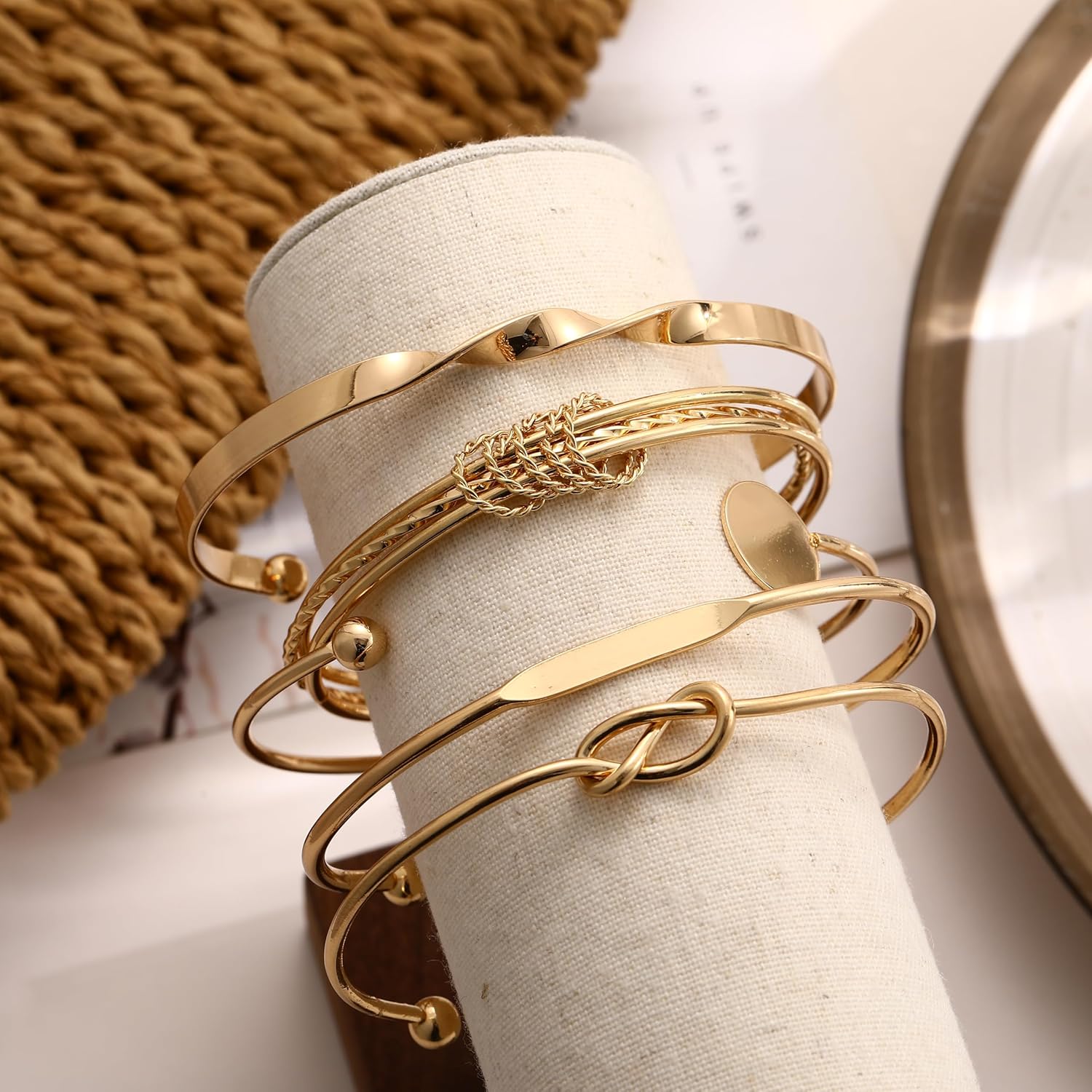 ÌF ME Gold Bangle Bracelets for Women, Indian Bangles Stackable Set, Multi Layer Textured 14K Gold Plated Chunky Bracelets Boho Jewelrys Set - Image 3