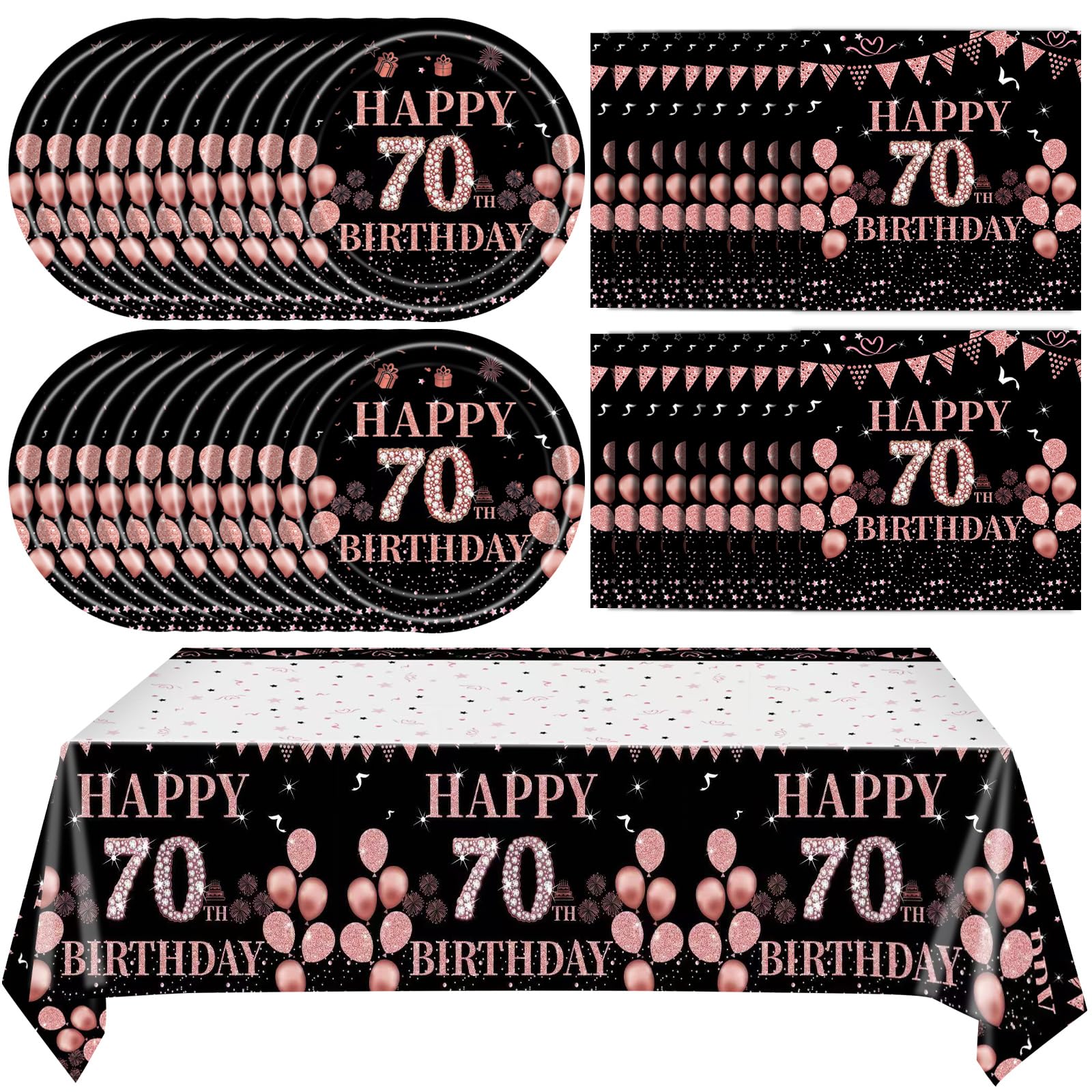 41Pcs Rose Gold 70th Birthday Decorations for Women,Vintage 1956 Aged 70th Birthday Tableware Decorations Includes Happy 70th Birthday Plates,Napkins