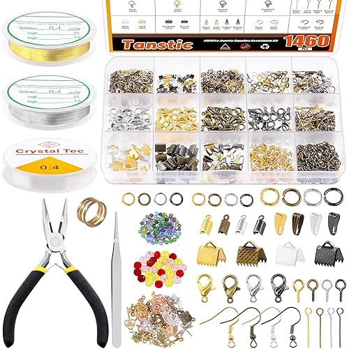 Tanstic 1616Pcs Jewelry Making Supplies Kit, Jewelry Making Kit with Jewelry Pliers, Jump Rings, Jewelry Wires, Jewelry Beads and Charms, Jewelry Findings Supplies for Jewelry Making
