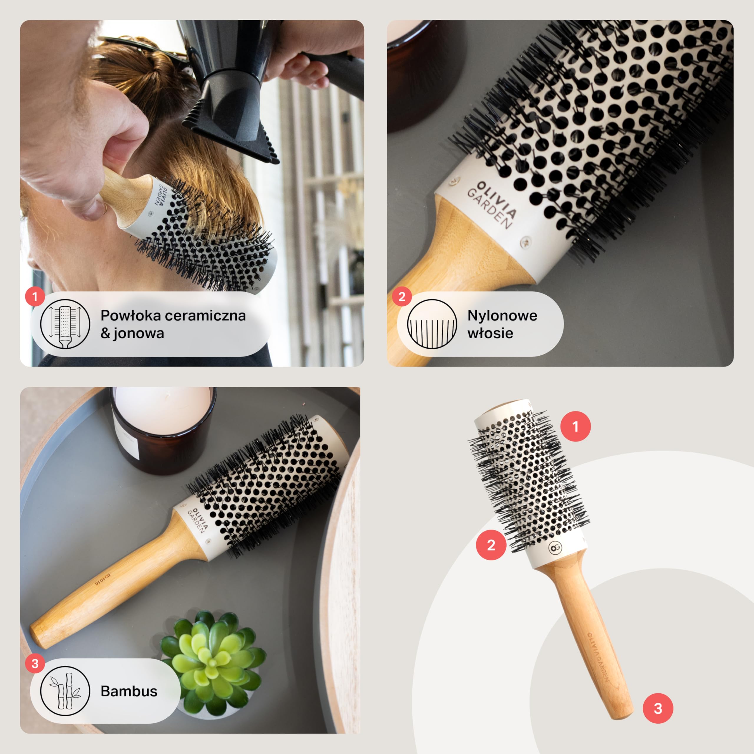 Olivia Garden Healthy Hair™ bambusowa okrągła szczotka termiczna – ekologiczna drewniana szczotka do włosów