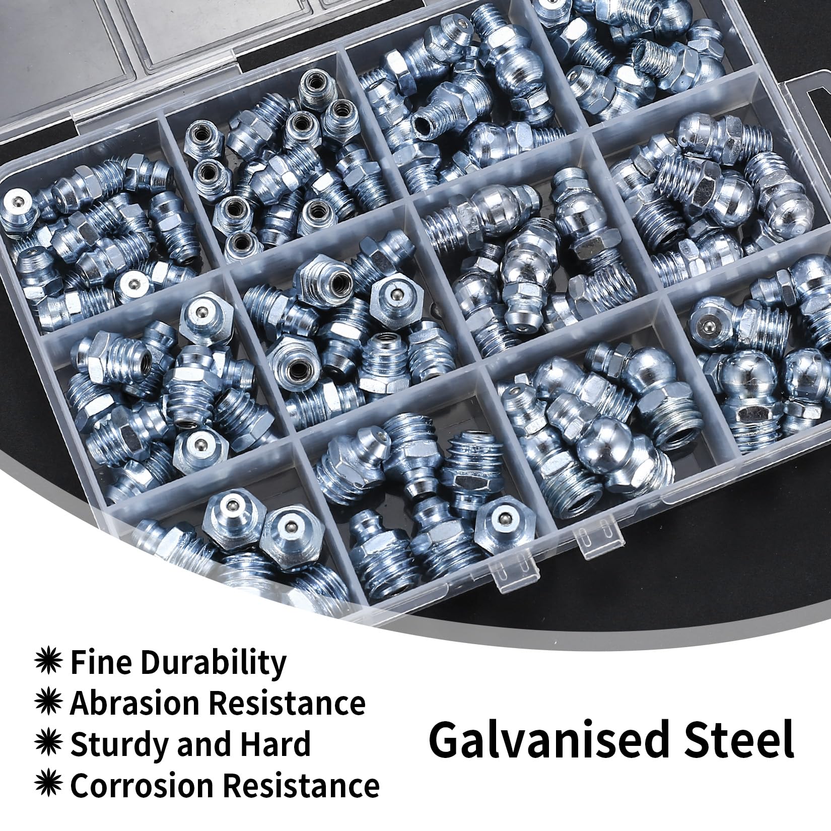 90 Pezzi Set Ingrassatori M6 M8 M10 | Raccordi Per Grasso A 45° 90° 180° - Metallo Zinco Blu - Foto 2