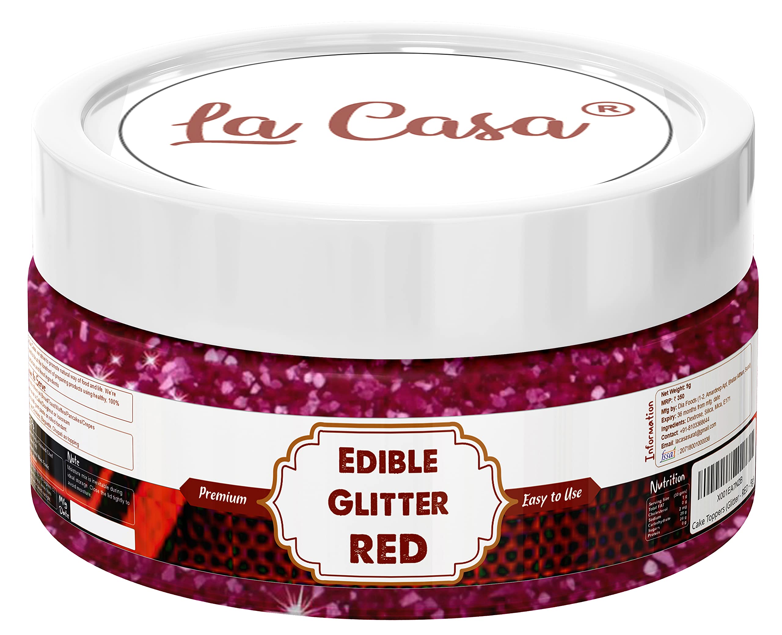 La Casa Premium Edible Glitter - RED | Metallic Glitter Ideal for Cake Icing Decoration & Garnishing | 9gm | (B098KK7KH8) Amazon Price History, Amazon Price Tracker
