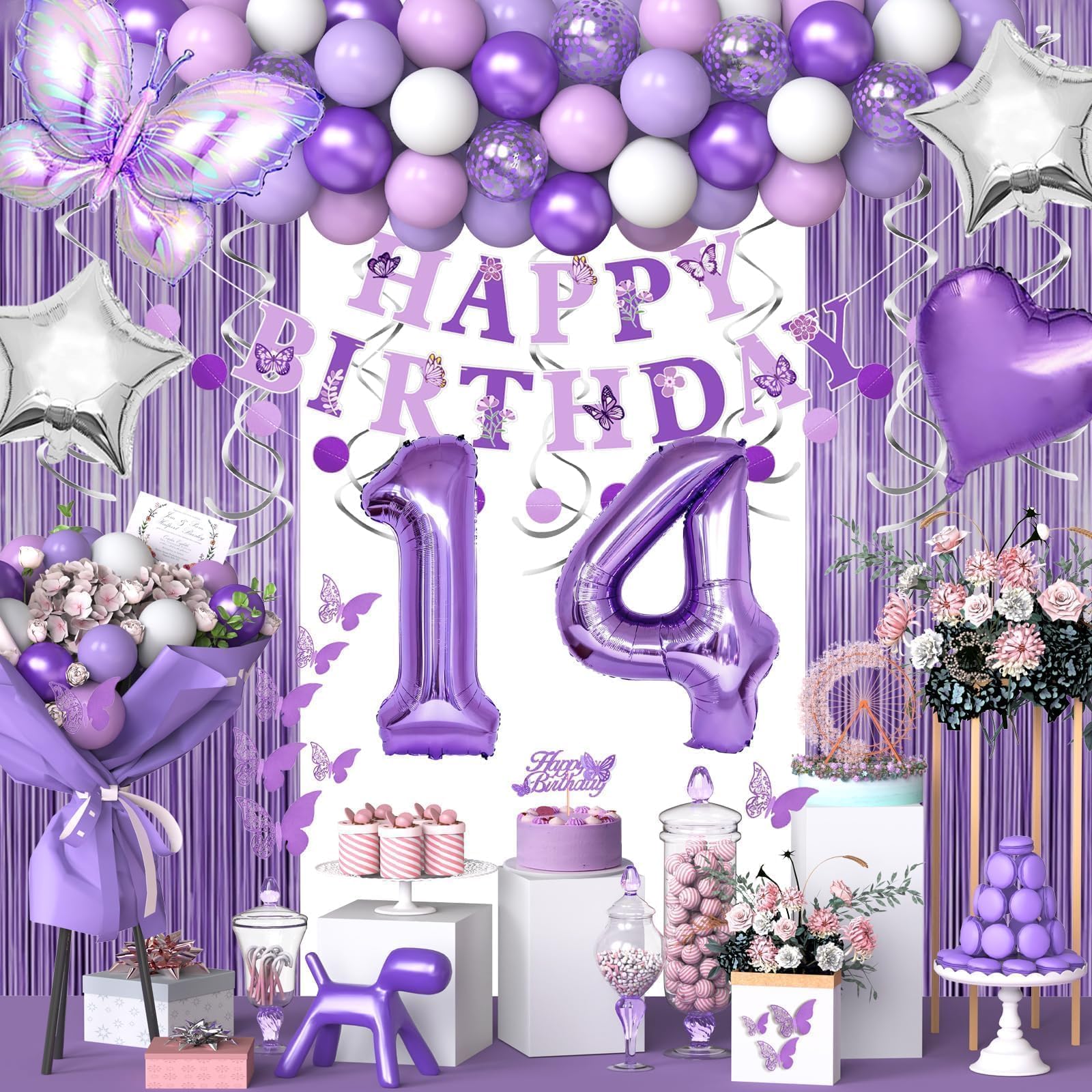 Amazon.com: 14th Purple Birthday Decorations for Girls, Purple Pink