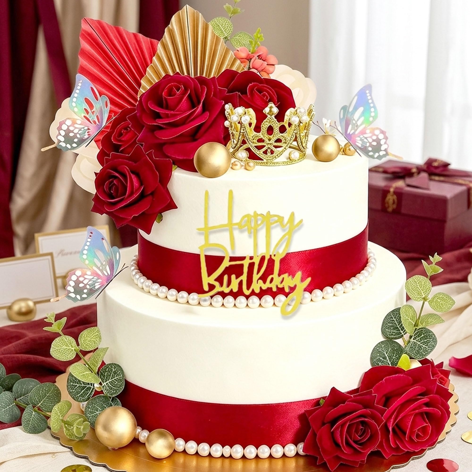 Thirty and Thirsty Red Flowers Cake Toppers Rose for Cake Decorating
