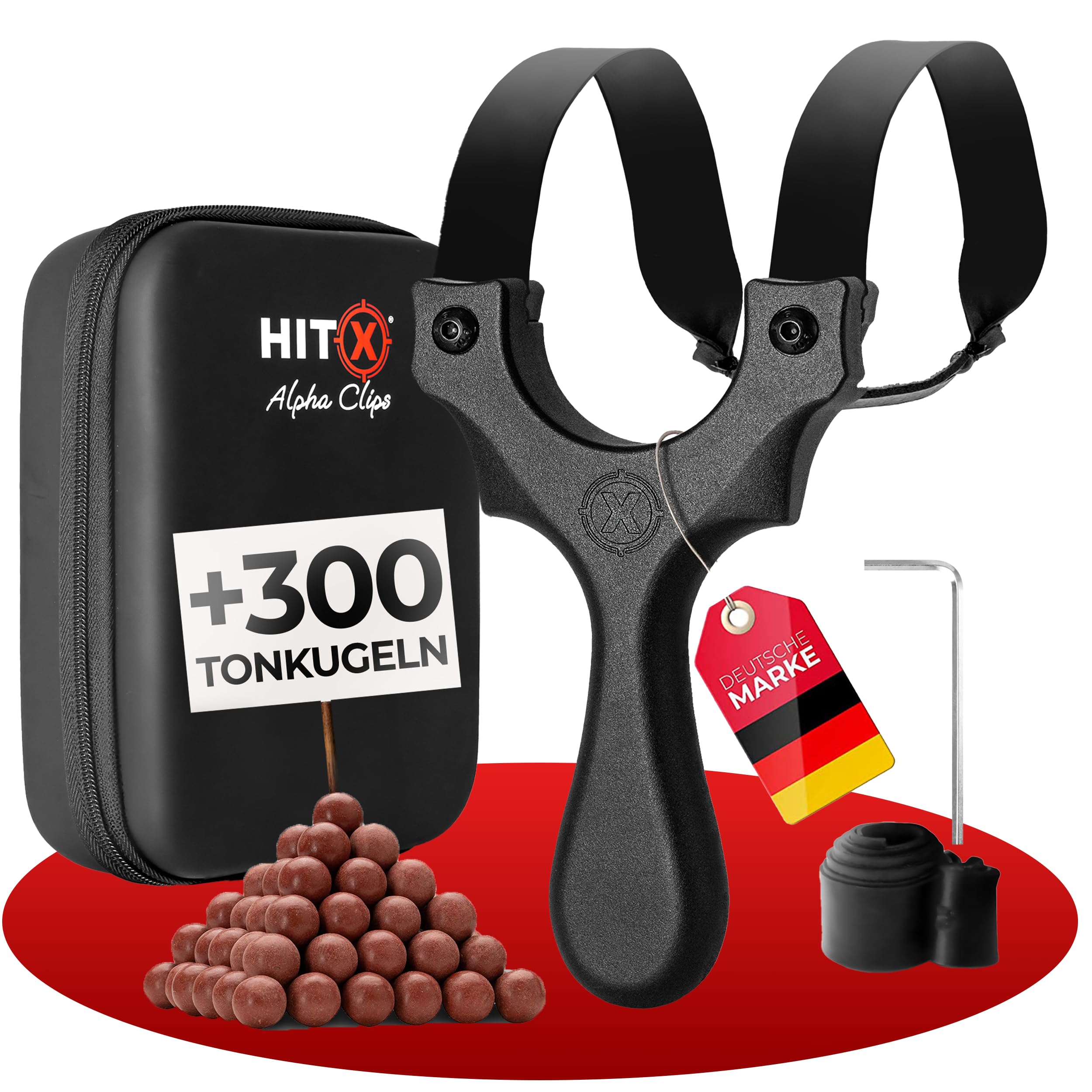 HITX® Zwille Steinschleuder Profi Set [Alpha Clips] | Einfache Clip-Technik | Slingshot Schleuder mit Gummiband Extra Stark | Sportgerät in Bundle Sets mit Ersatzgummi + Tonkugeln