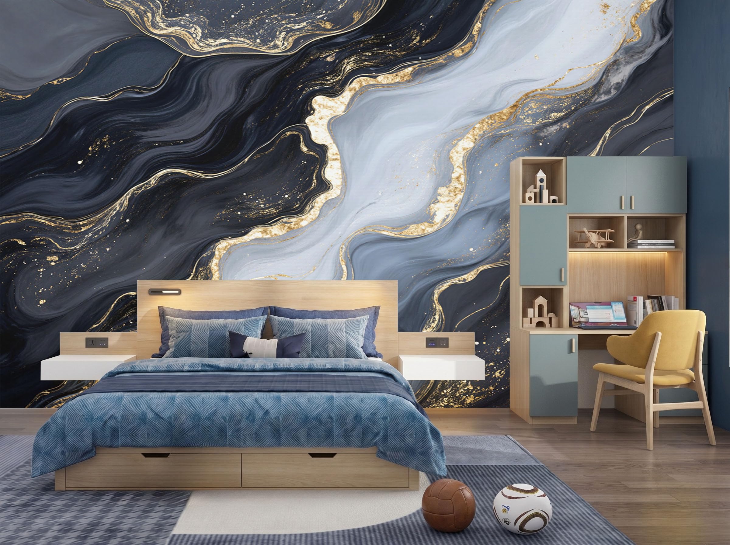 Papier peint marbre moderne pour rénover un mur de chambre