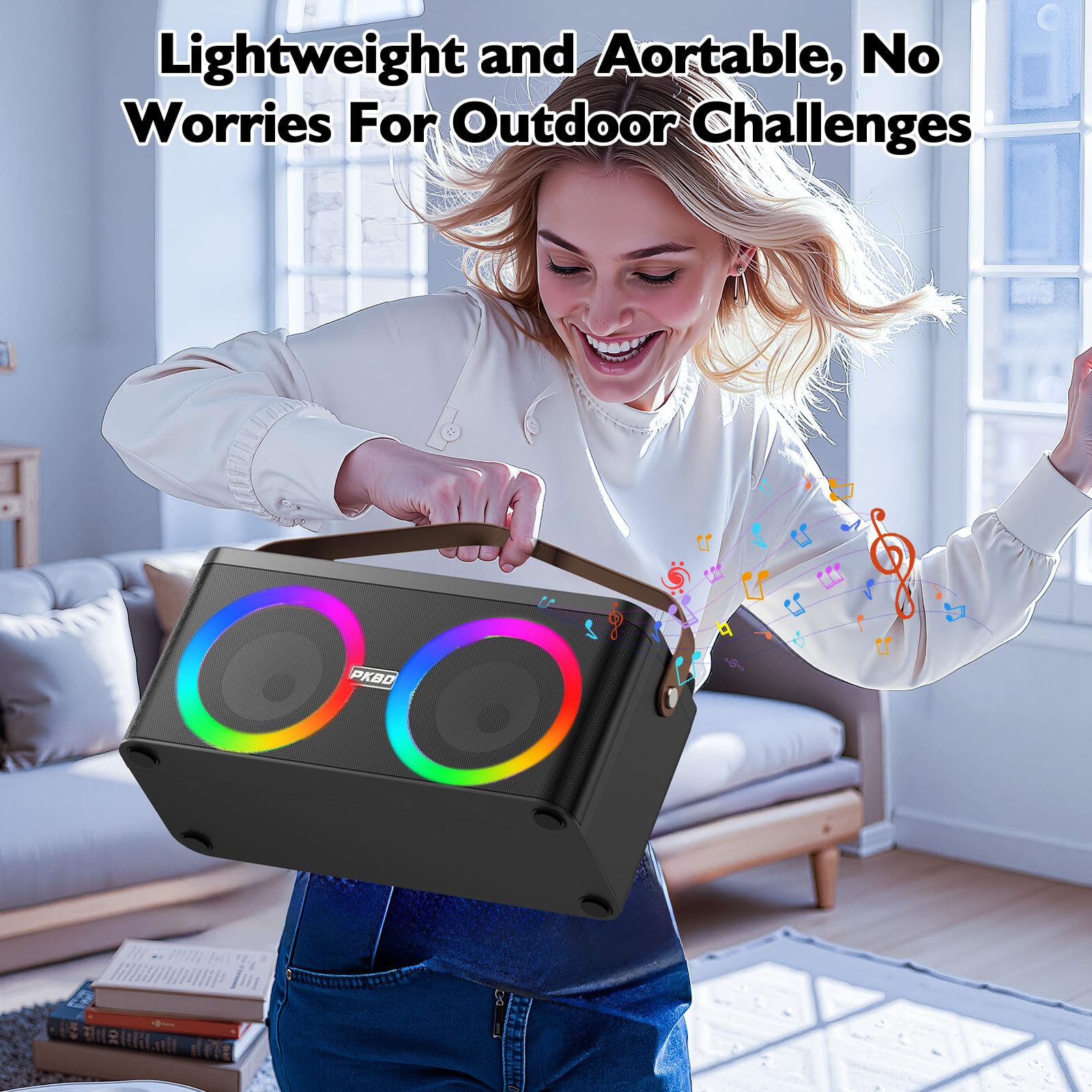 PKBD Machine de Karaoké avec Support pour Téléphone/Tablette, Système de Karaoké Portable avec 2 Microphones sans Fil/Lumières LED/Système de Sonorisation pour Fête à Domicile, Cadeaux d'anniversaire