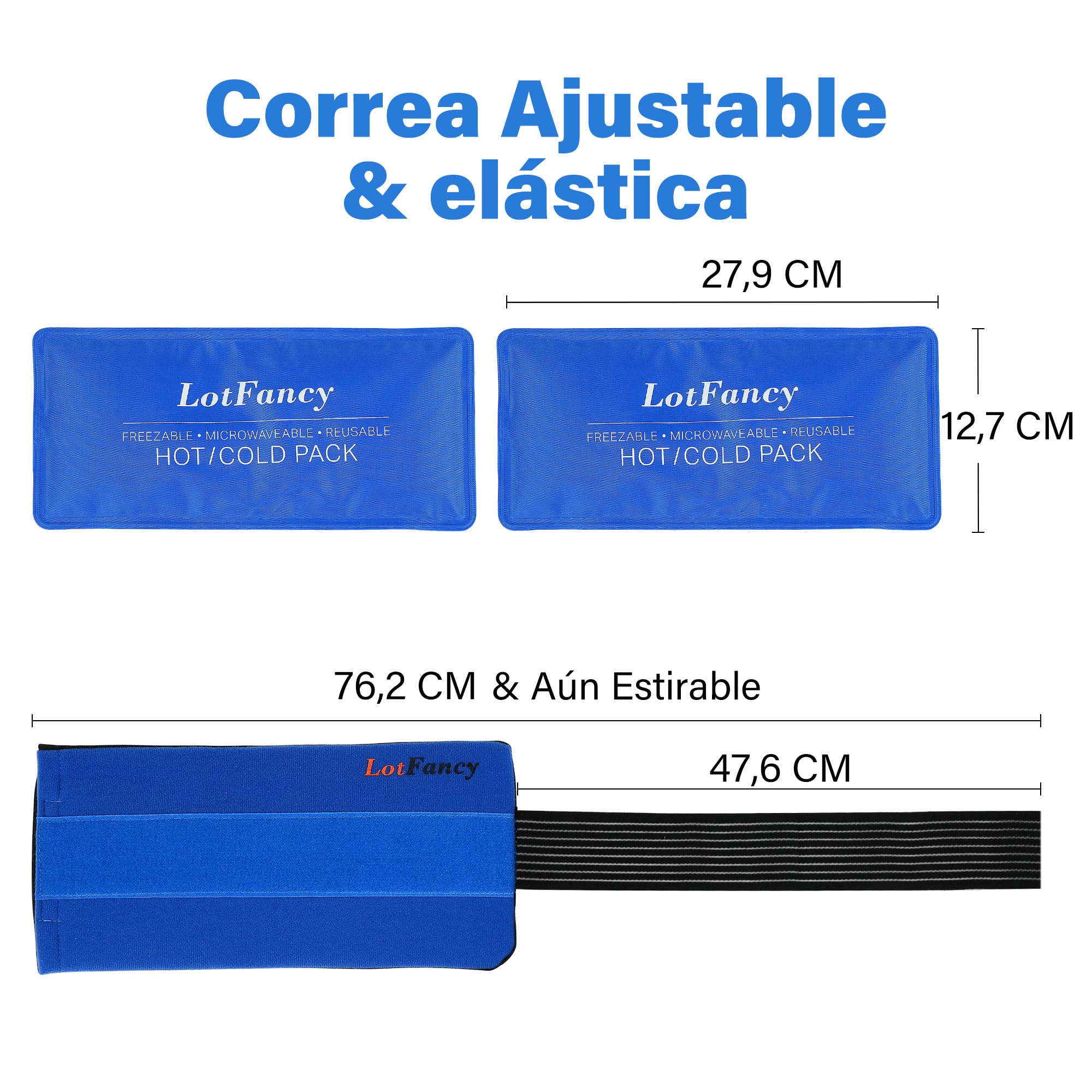 LotFancy 2Pcs Bolsas de Gel Frío o Calor Reutilizables con Banda Elástica, Bolsas Gel Frio Calor Congelador y Microondas para Lesiones Rodilla Codo Cuello Recuperación Muscular Terapias, 27x12cm
